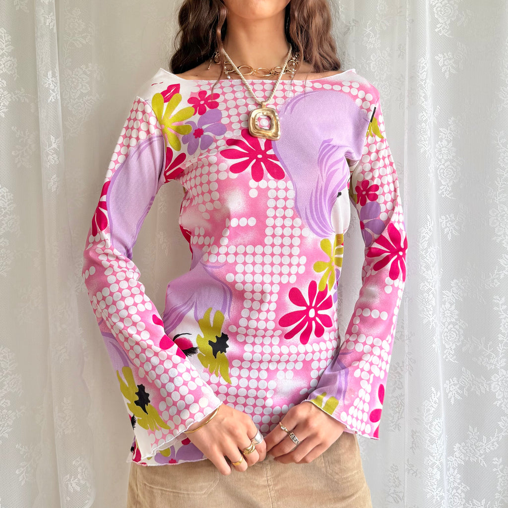 Asymmetric Mesh Long Sleeve Top - Size L