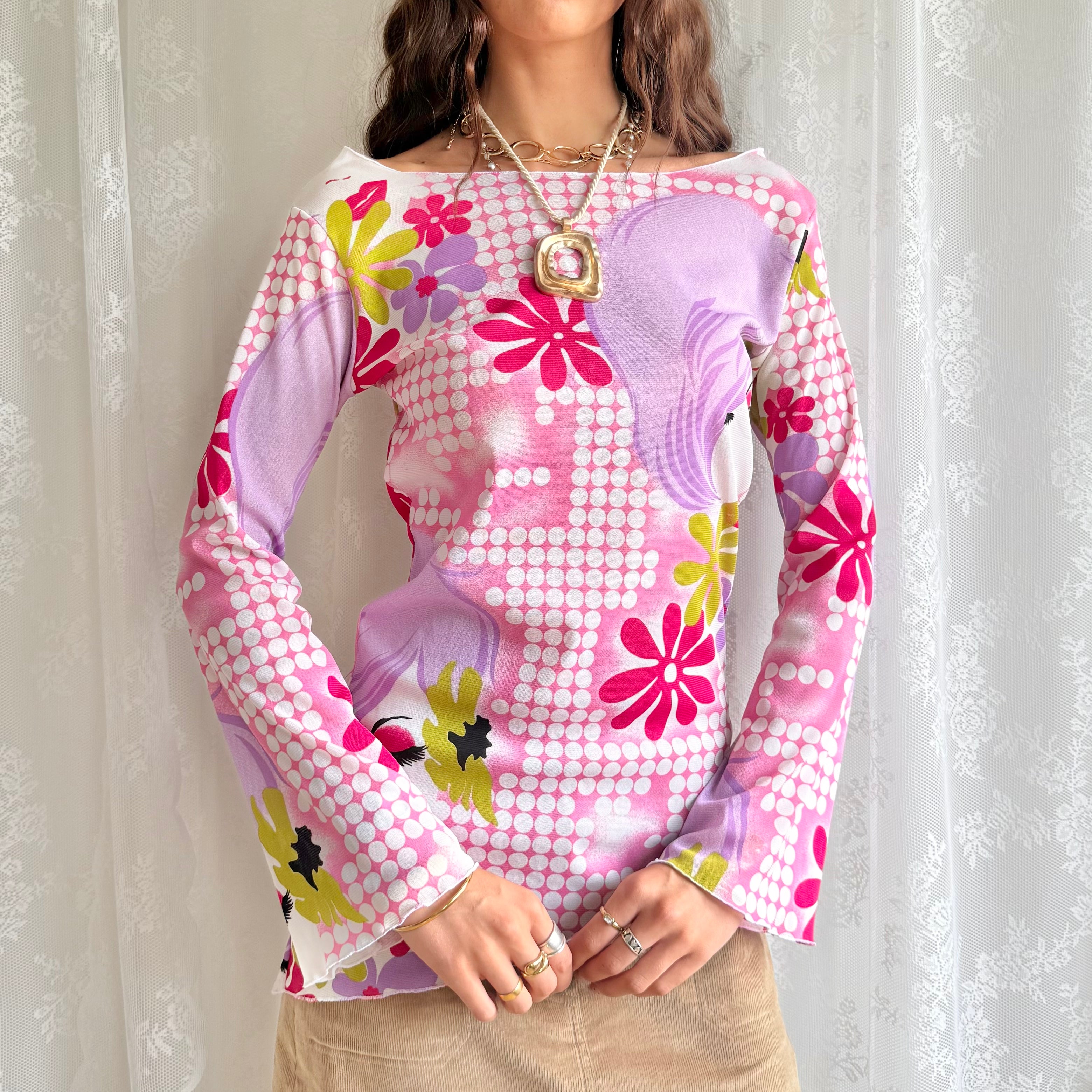 Asymmetric Mesh Long Sleeve Top - Size L