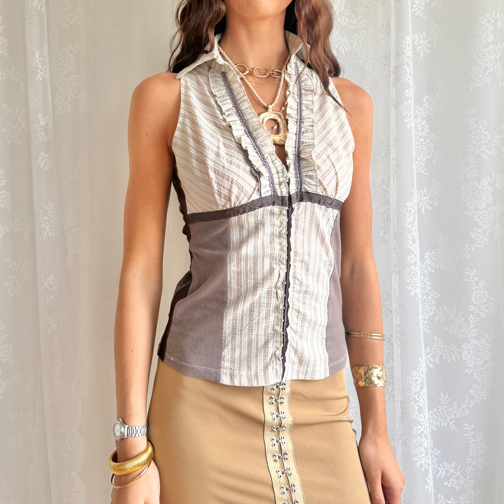 Pinstripe Hook & Eye Crop Top - Size S
