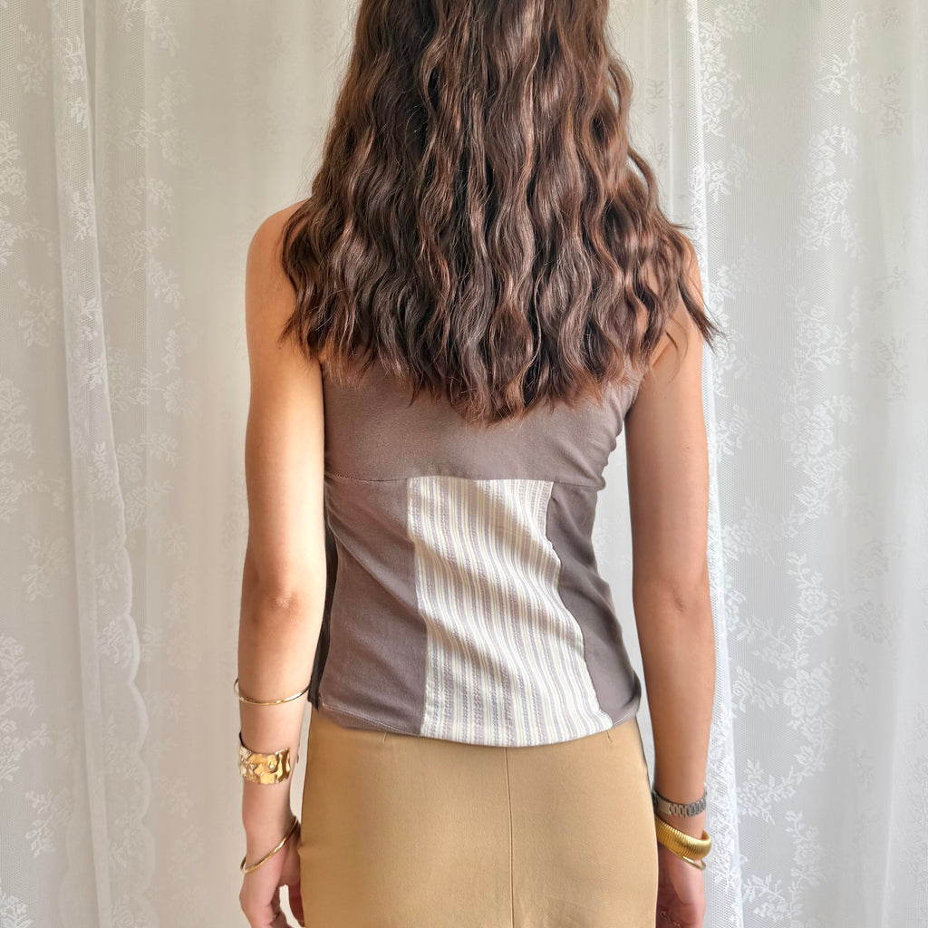 Pinstripe Hook & Eye Crop Top - Size S