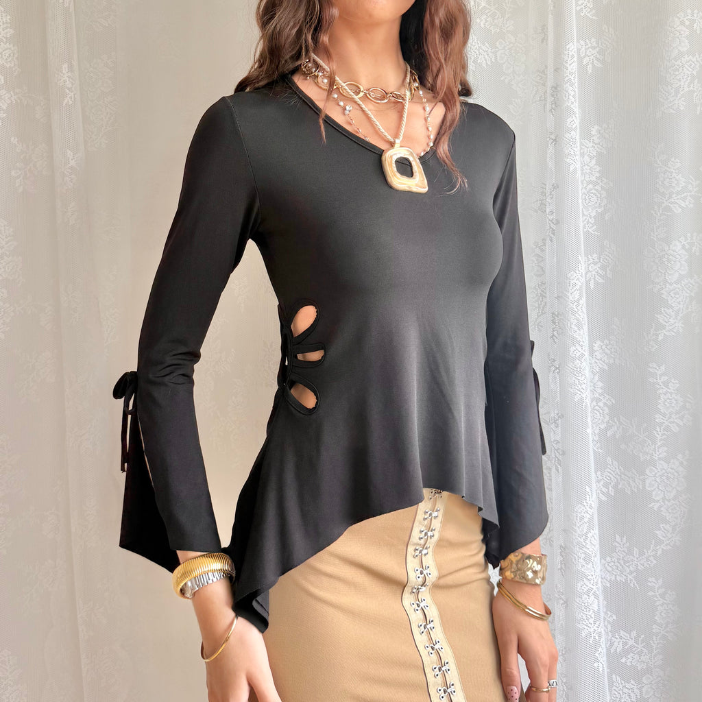 Flared Sleeve Cut Out Asymmetric Top - Size M
