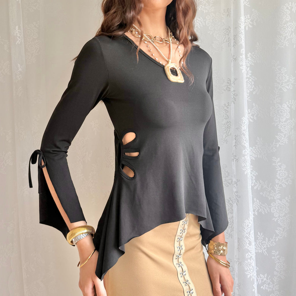 Flared Sleeve Cut Out Asymmetric Top - Size M