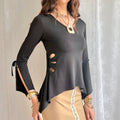 Flared Sleeve Cut Out Asymmetric Top - Size M
