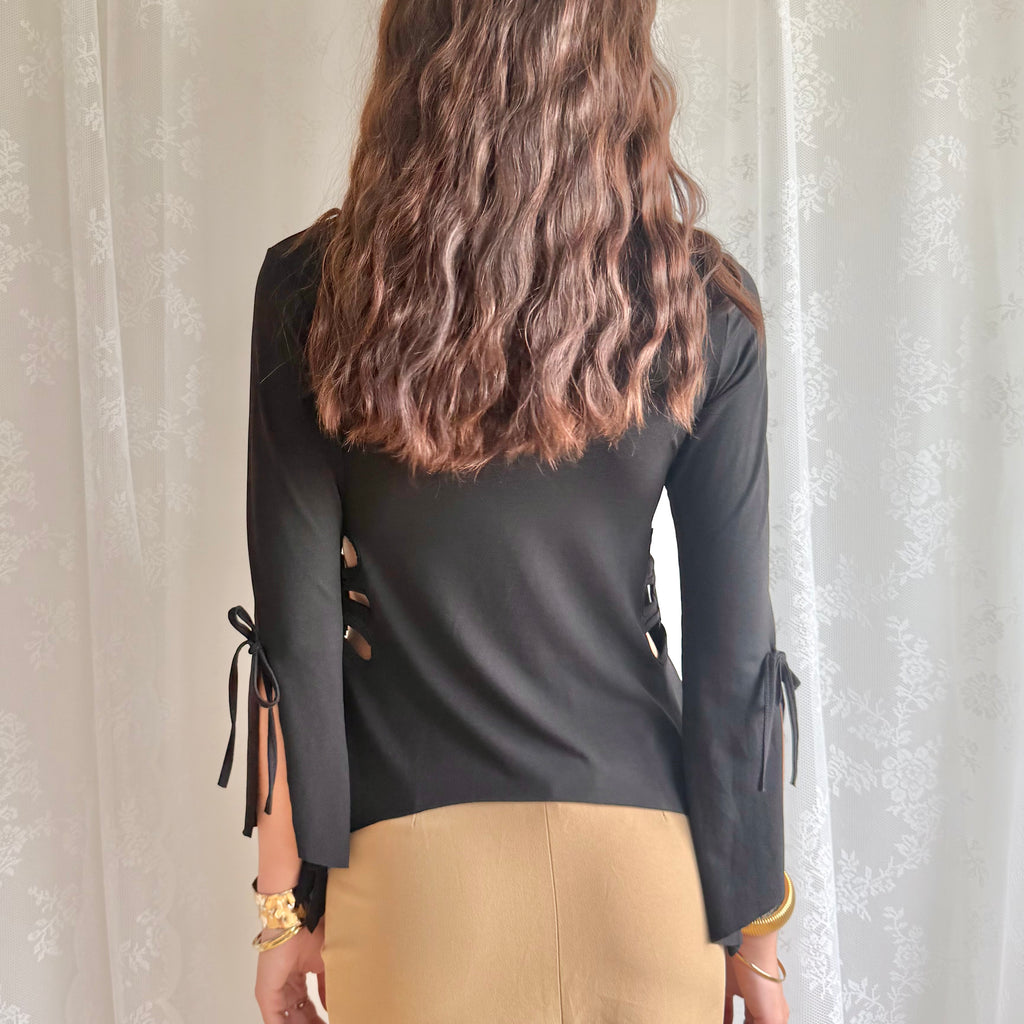 Flared Sleeve Cut Out Asymmetric Top - Size M