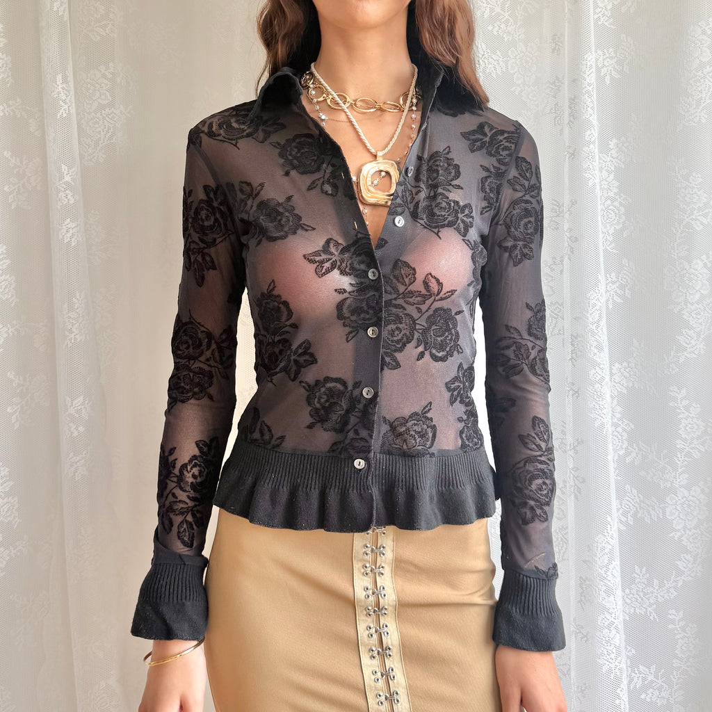 Mesh Long Sleeve Top - Size M