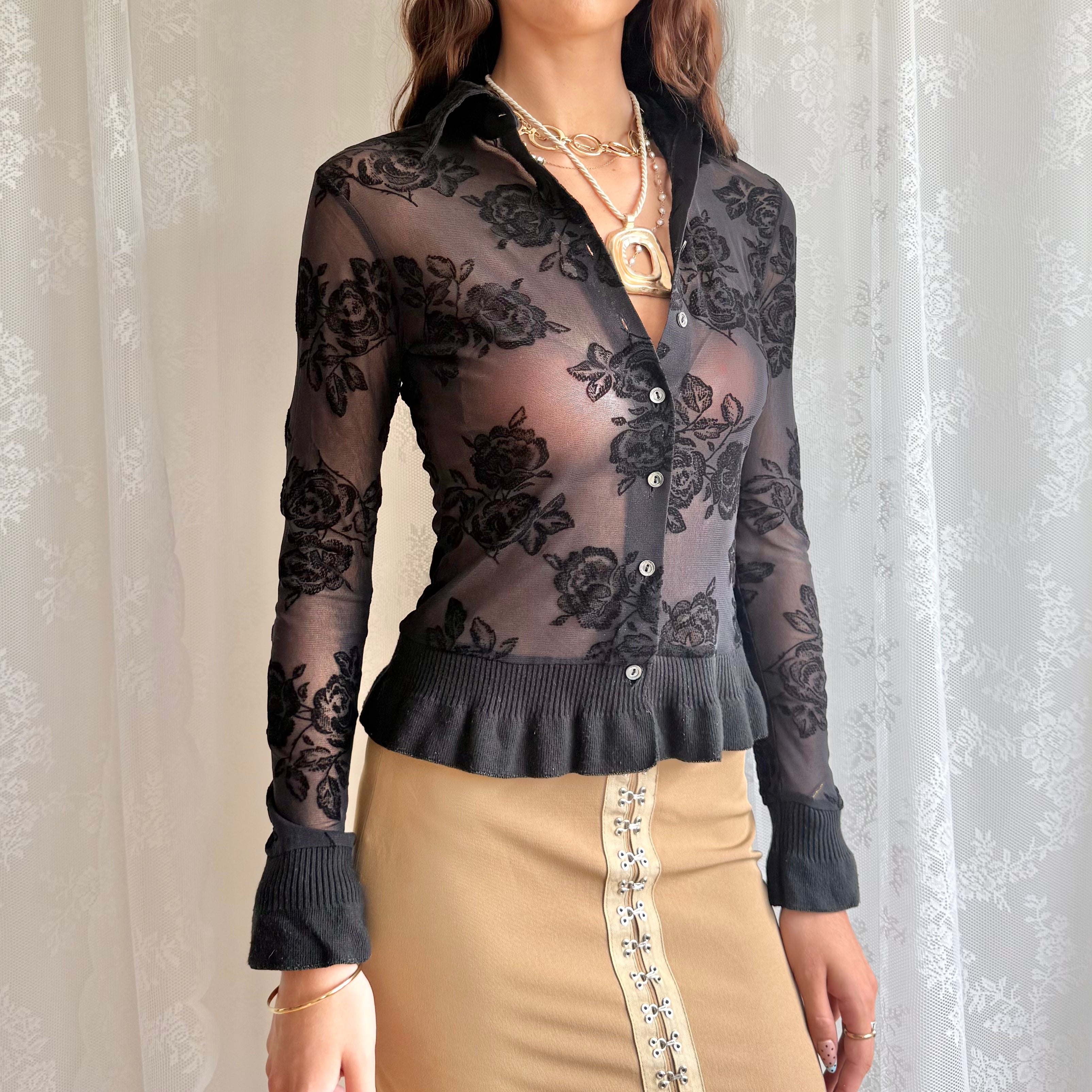 Mesh Long Sleeve Top - Size M
