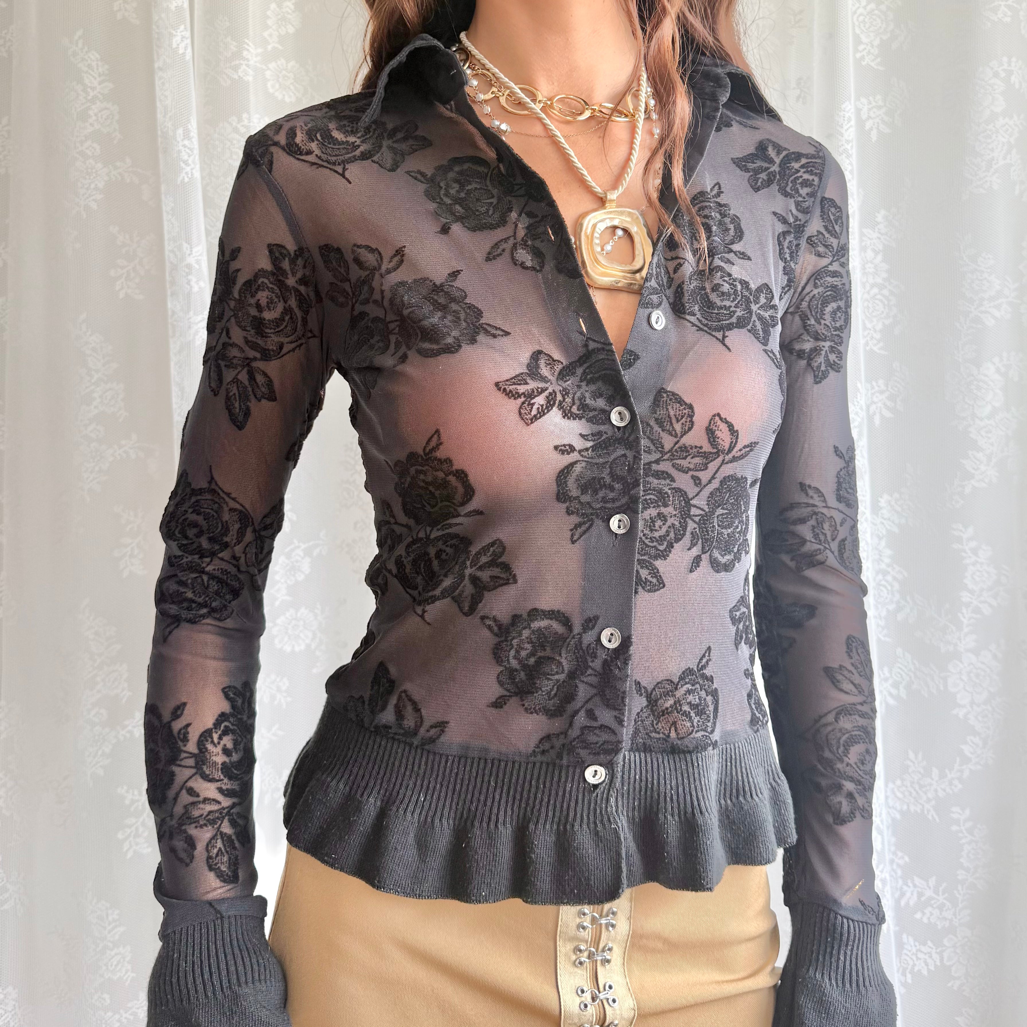 Mesh Long Sleeve Top - Size M