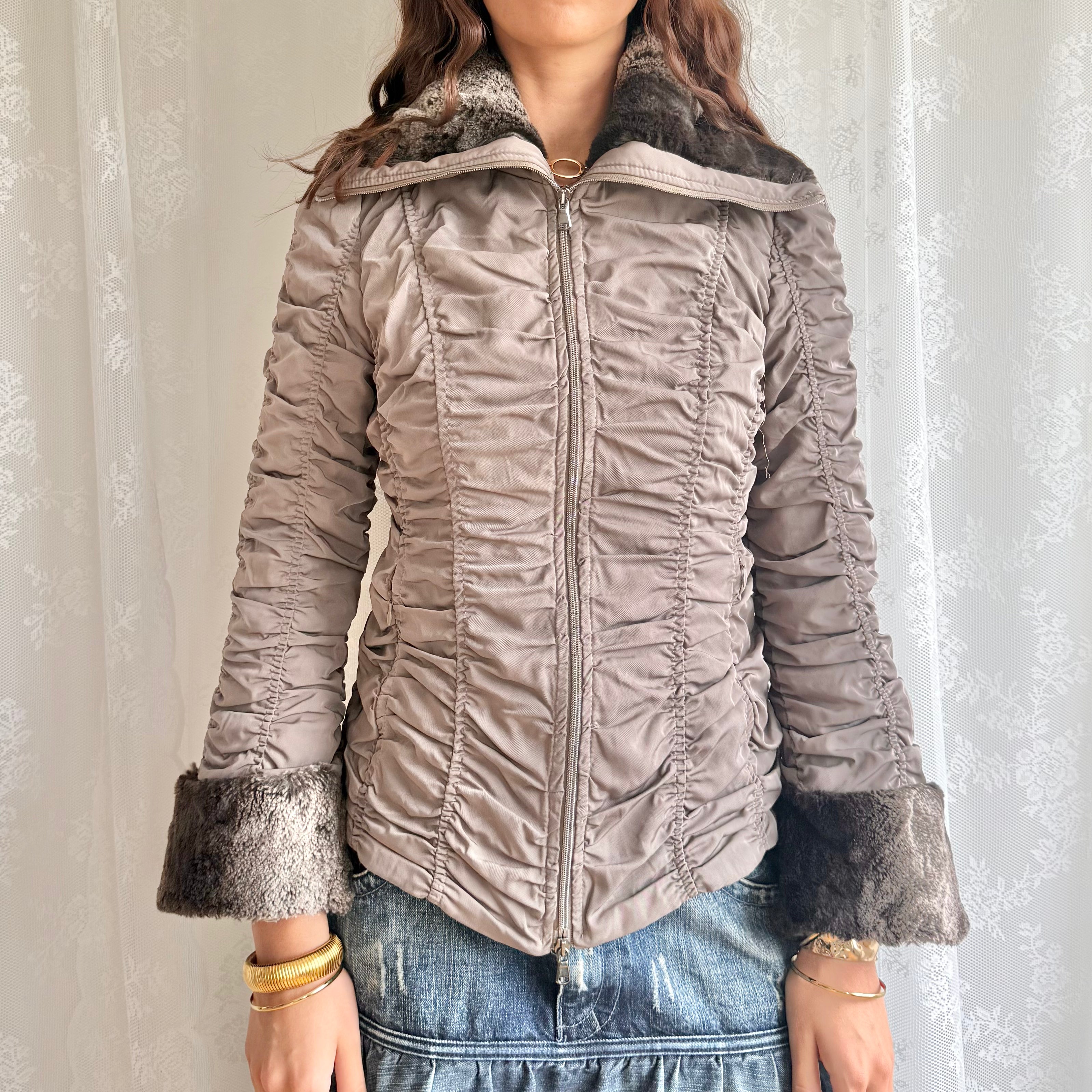 Faux Fur Puffer Zip Jacket - Size S