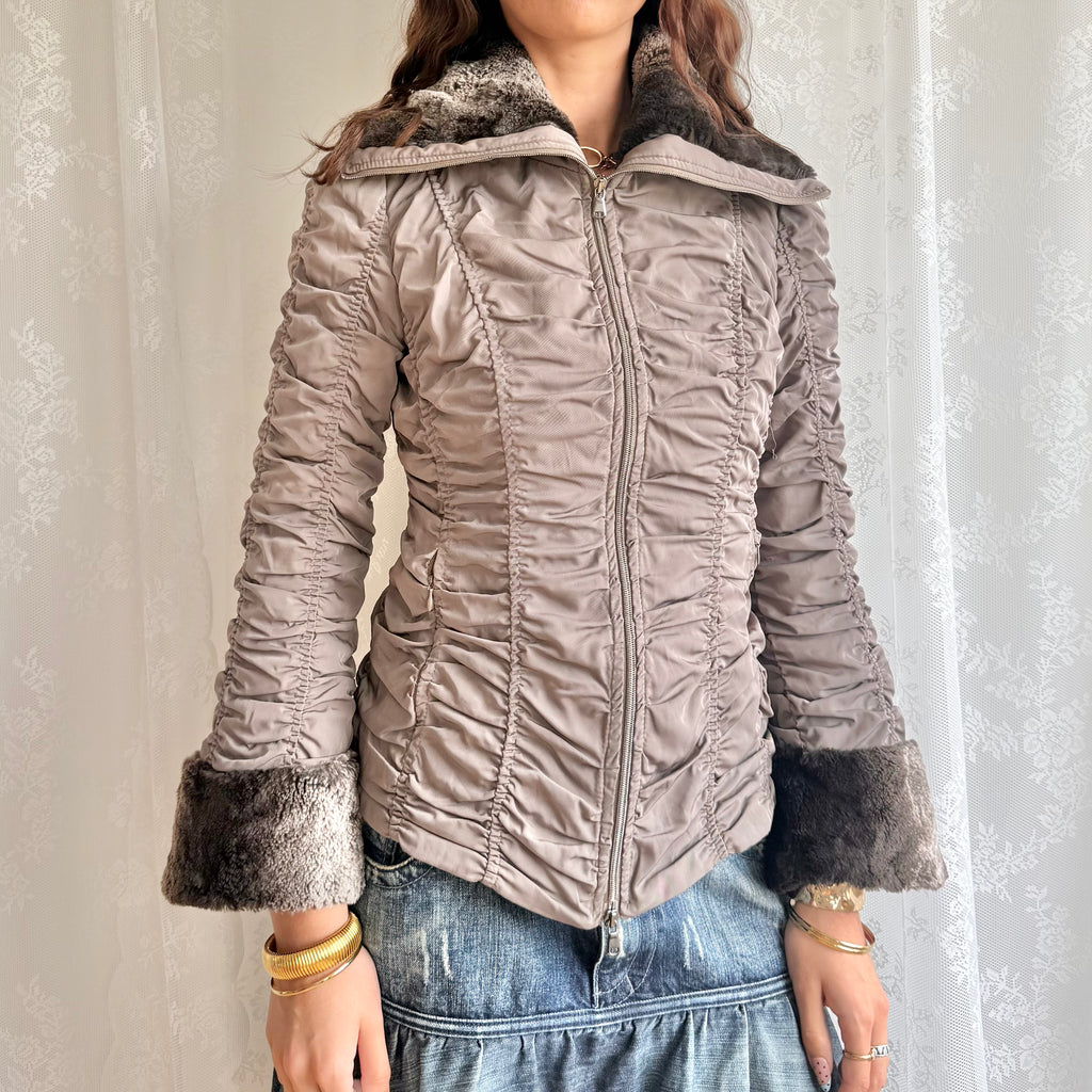 Faux Fur Puffer Zip Jacket - Size S