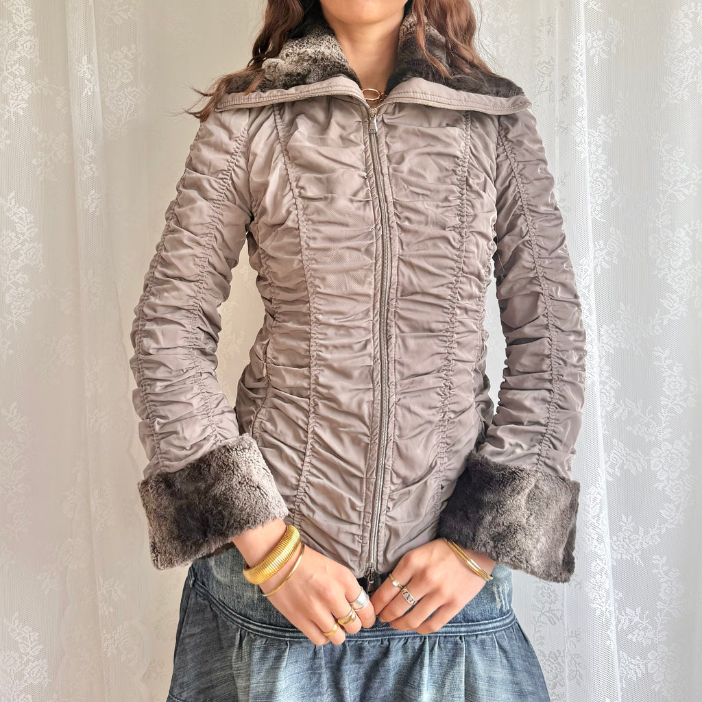Faux Fur Puffer Zip Jacket - Size S