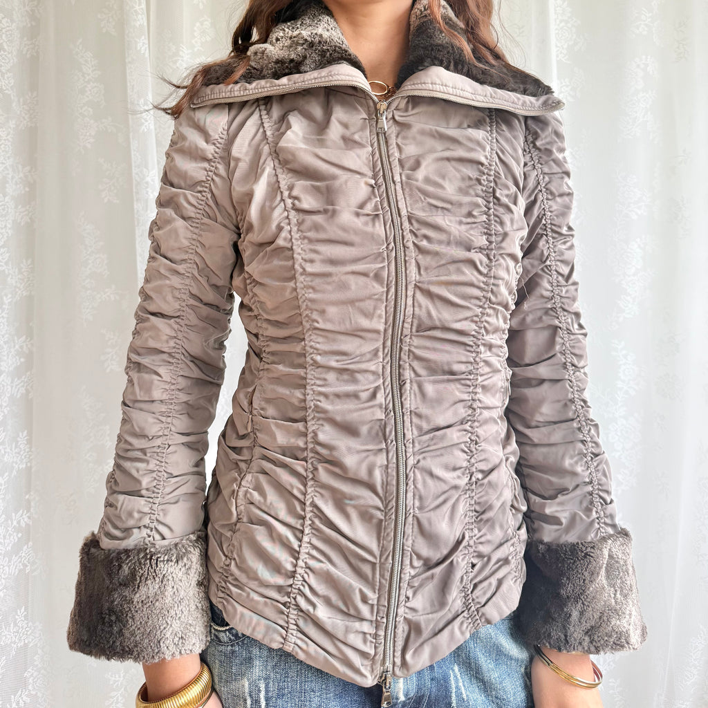Faux Fur Puffer Zip Jacket - Size S