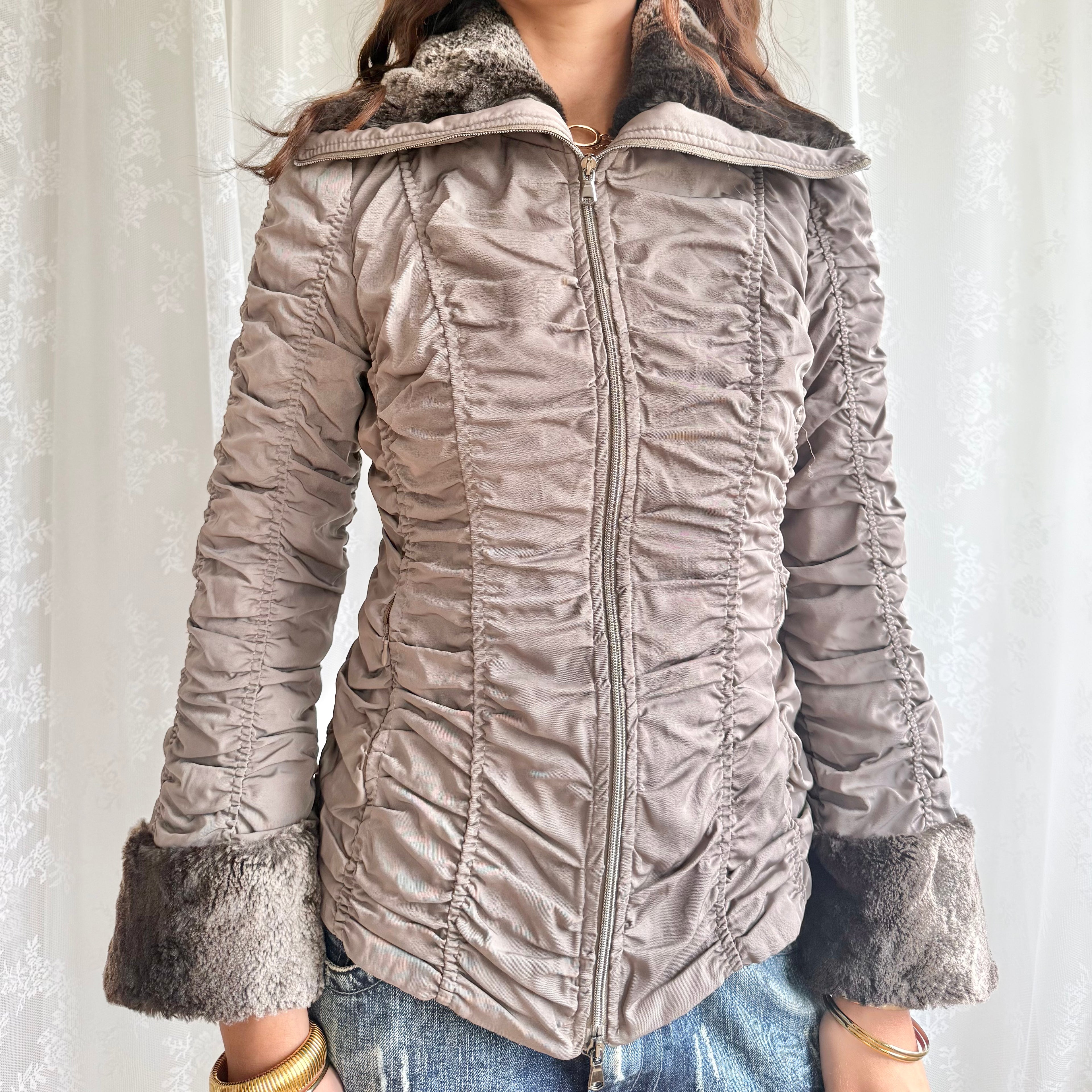 Faux Fur Puffer Zip Jacket - Size S