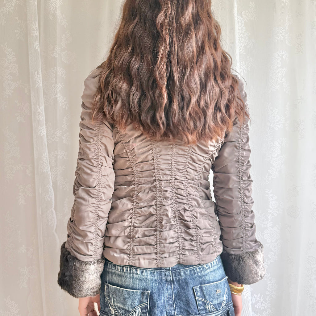 Faux Fur Puffer Zip Jacket - Size S