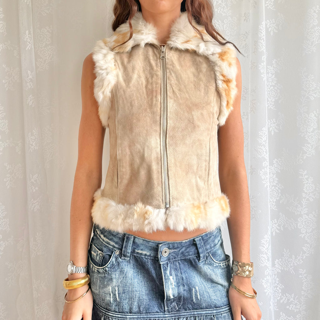 Genuine Fur & Suede Zip Jacket - Size M
