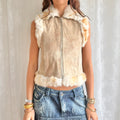 Genuine Fur & Suede Zip Jacket - Size M