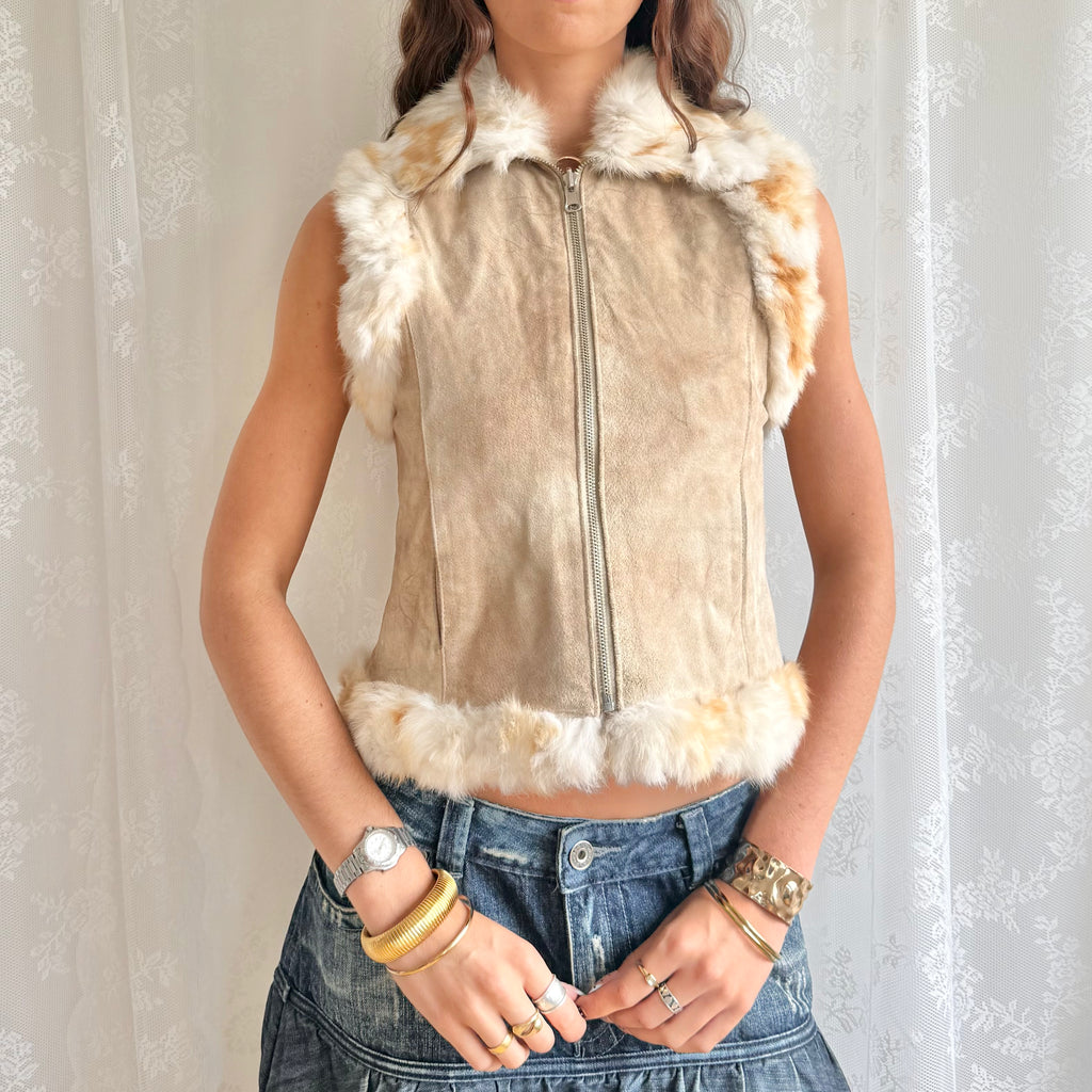 Genuine Fur & Suede Zip Jacket - Size M