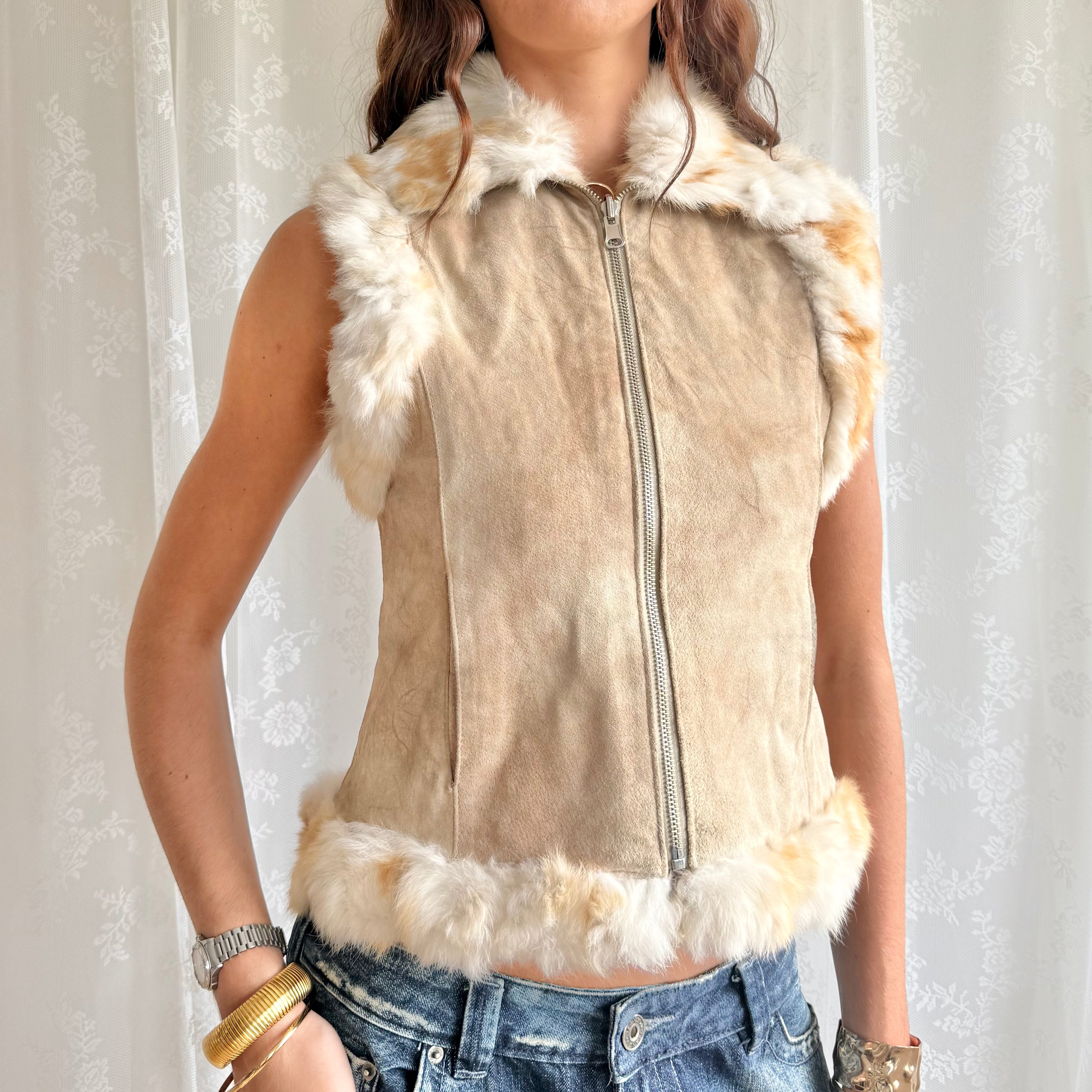 Genuine Fur & Suede Zip Jacket - Size M