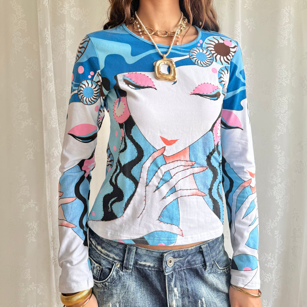 Graphic Long Sleeve Top - Size M