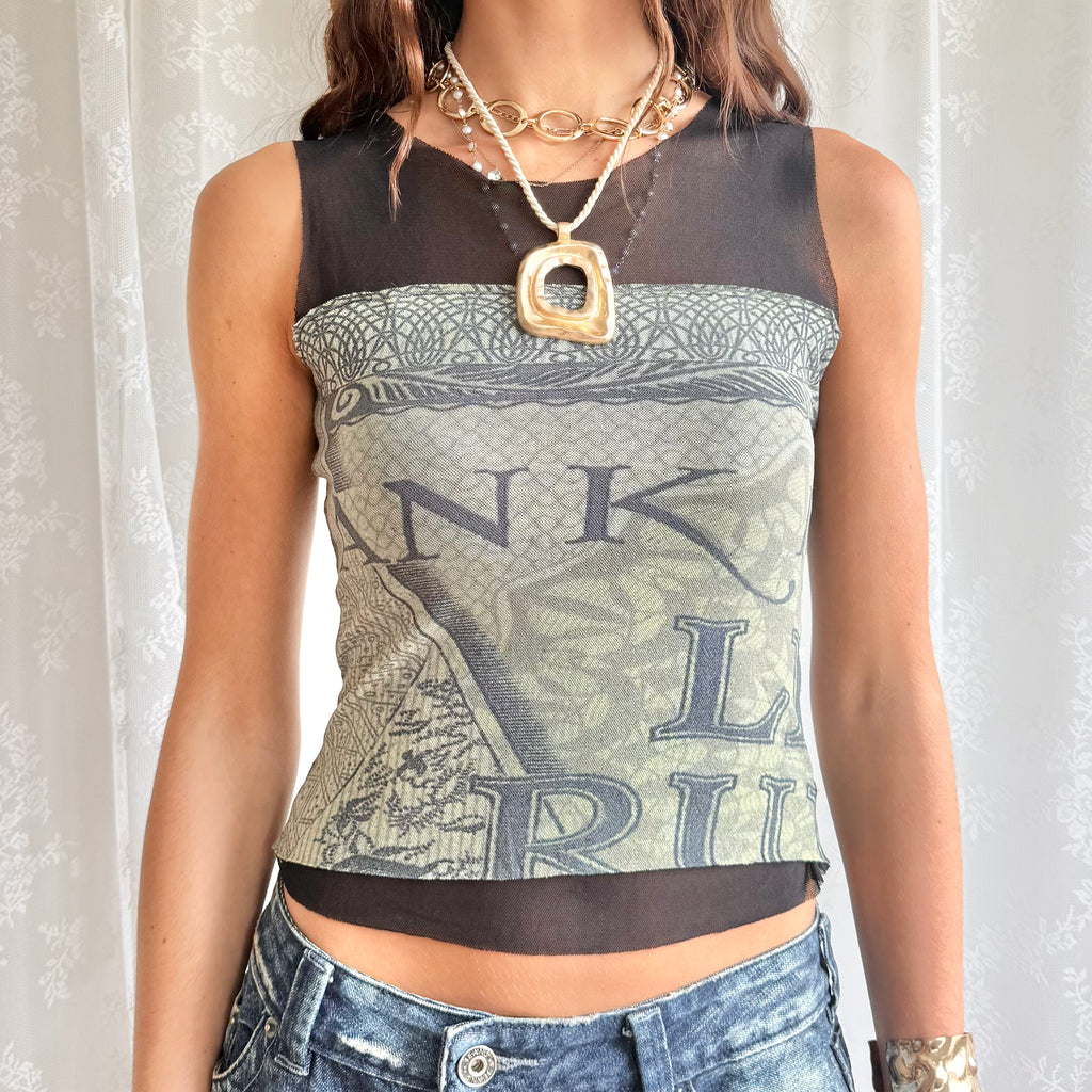 Mesh Graphic Crop Top - Size M
