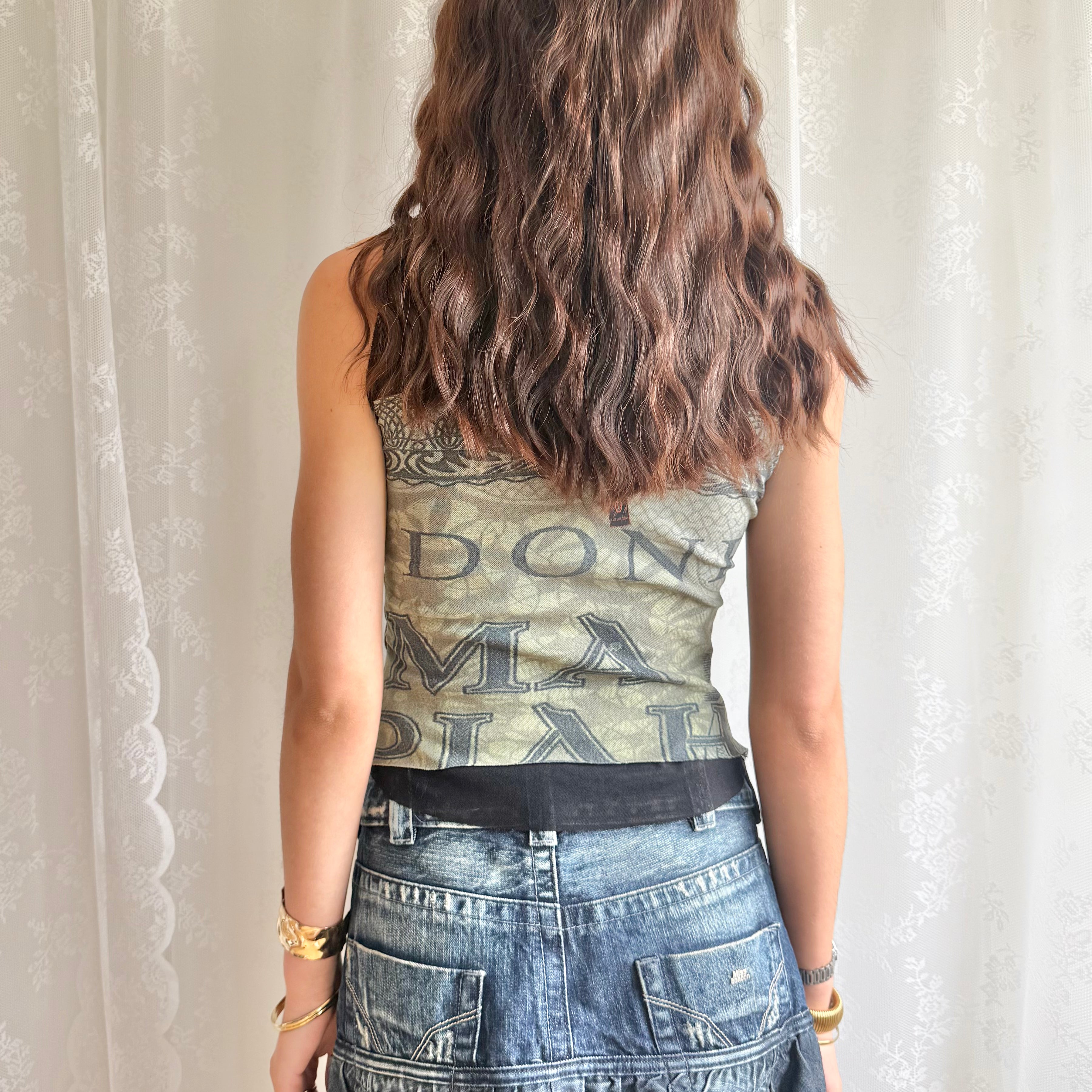 Mesh Graphic Crop Top - Size M