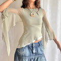 Asymmetric Mesh Long Sleeve Top - Size S