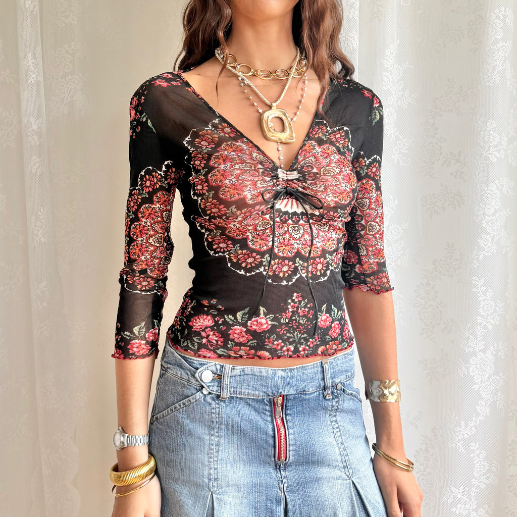 Mesh Long Sleeve Top - Size S