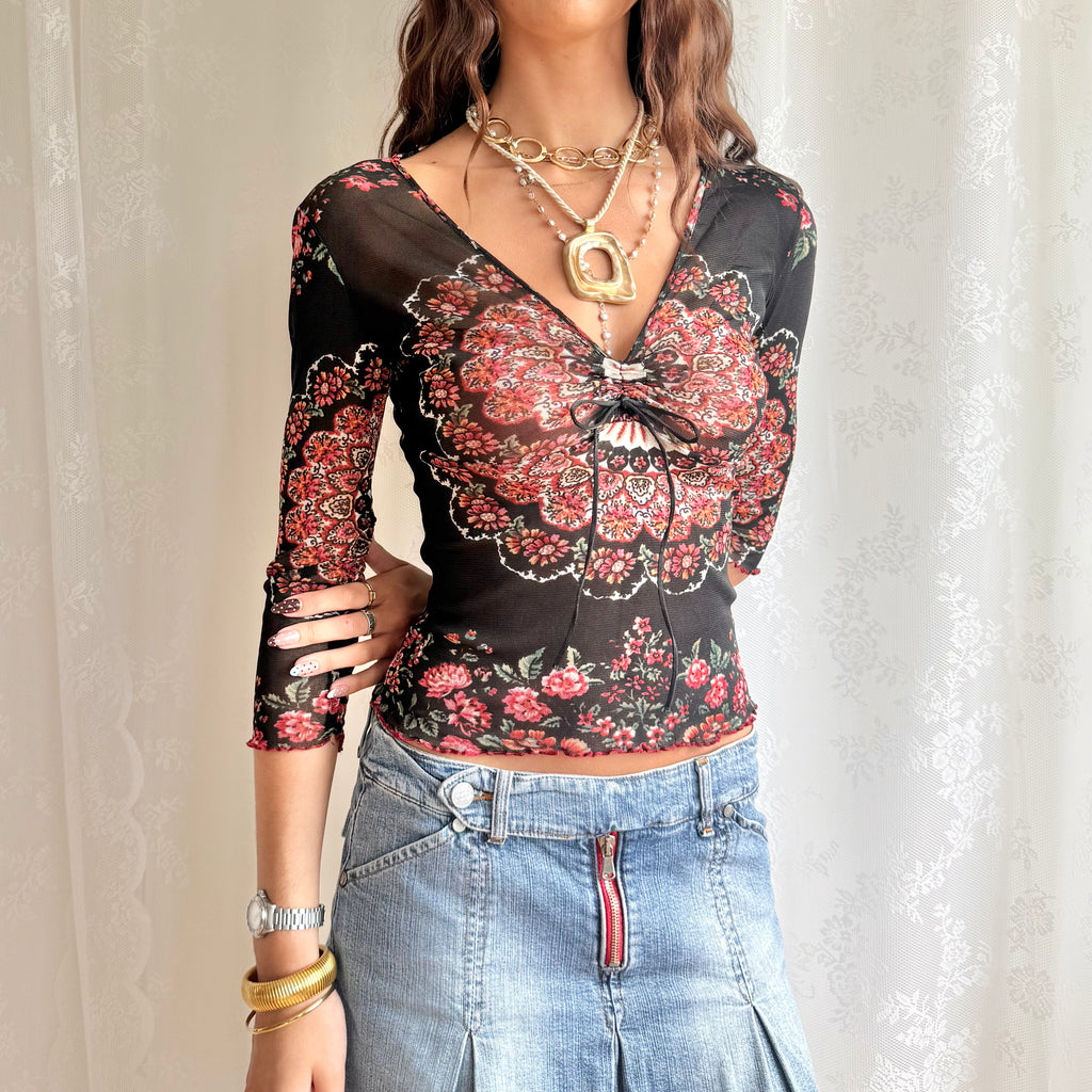 Mesh Long Sleeve Top - Size S