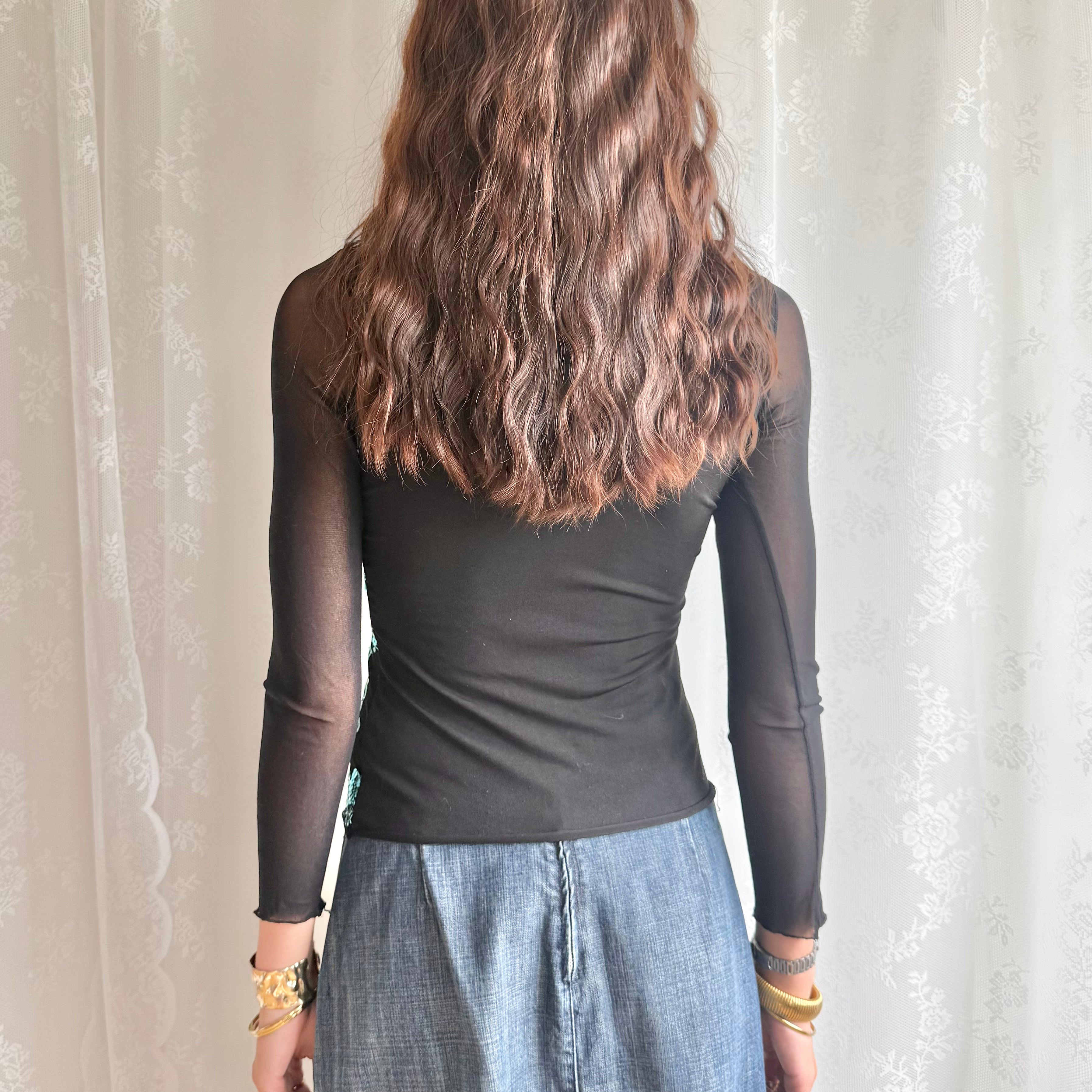 Sequin Mesh Long Sleeve Top - Size S