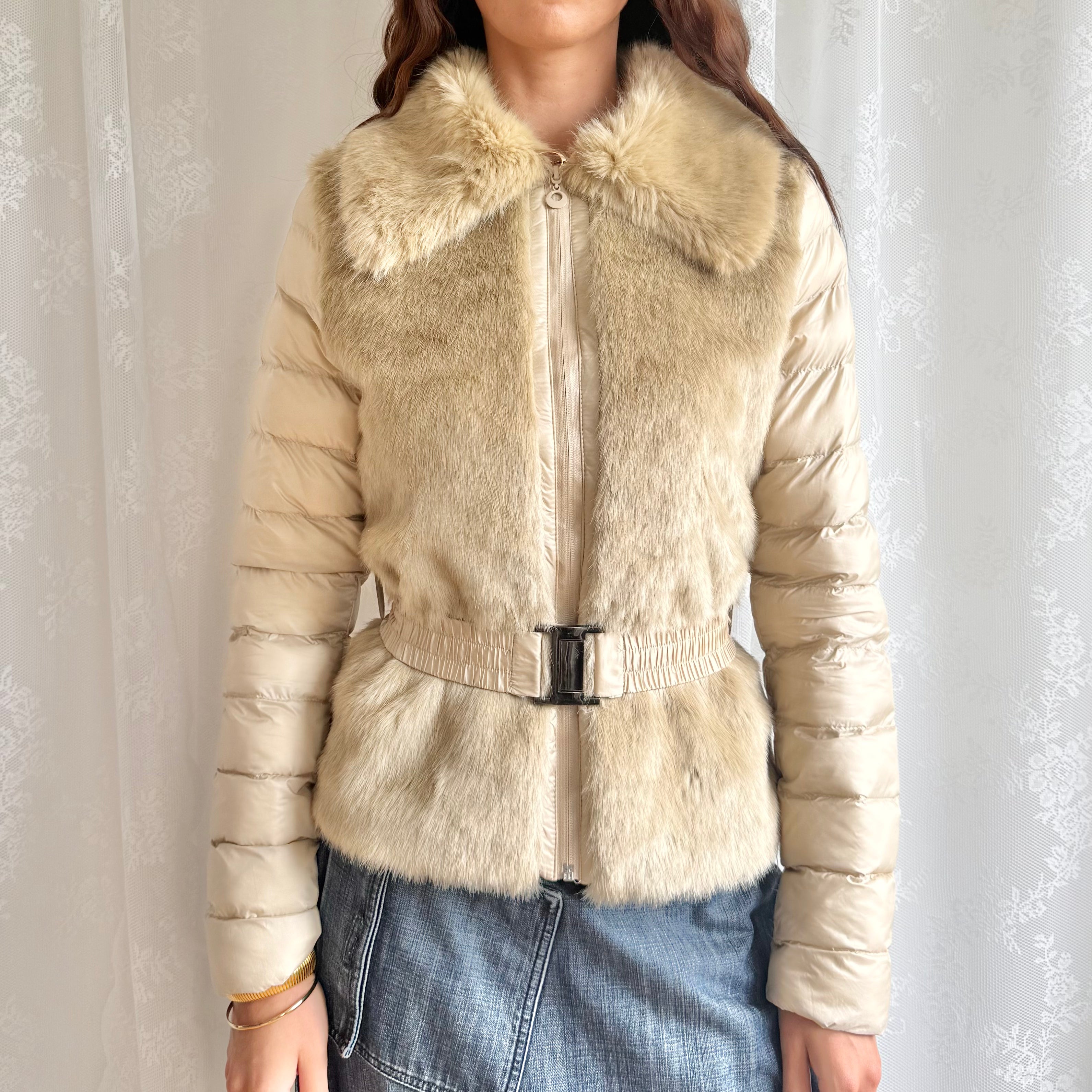 Faux Fur Puffer Zip Jacket - Size M