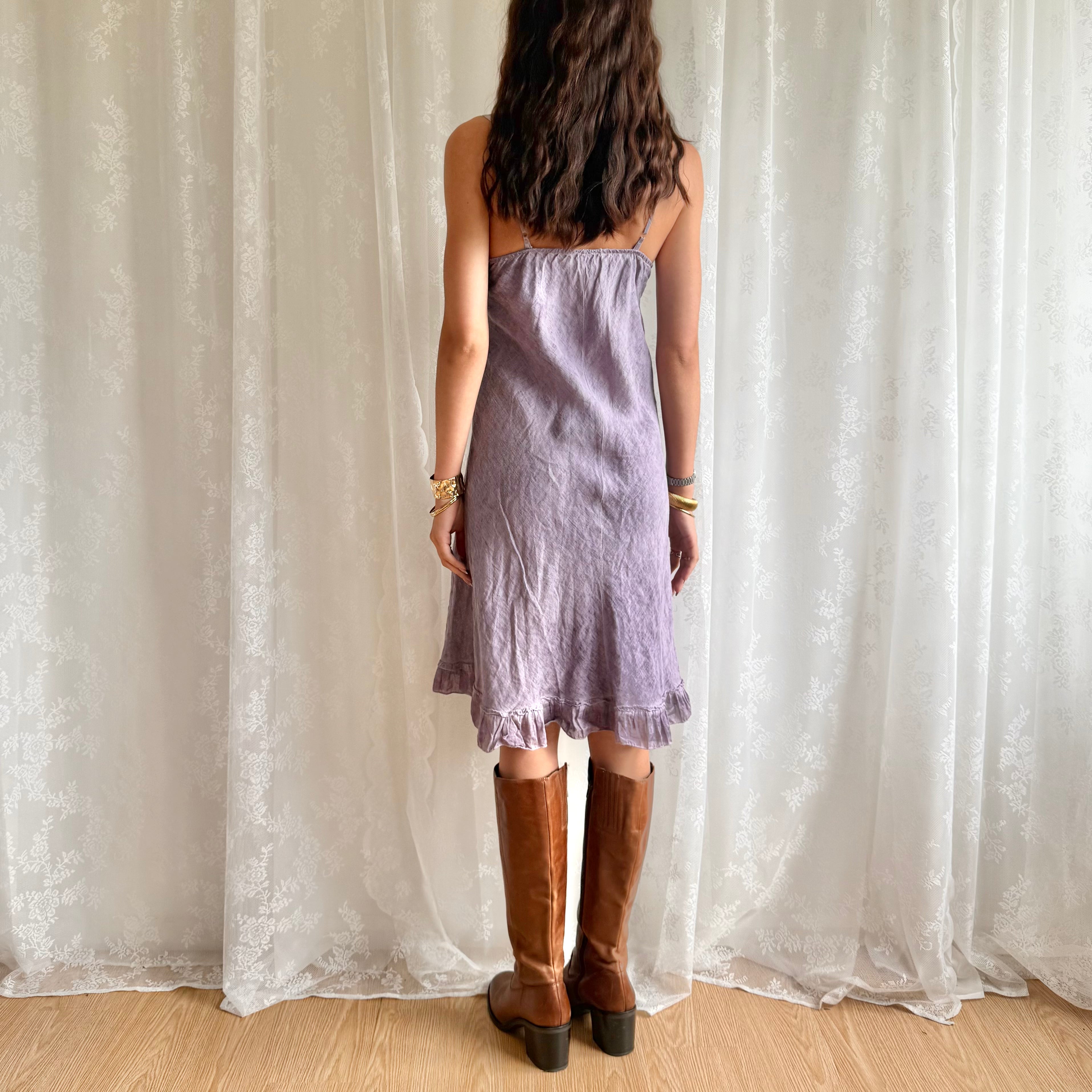 Linen Floral Corsage Midi Dress - Size M