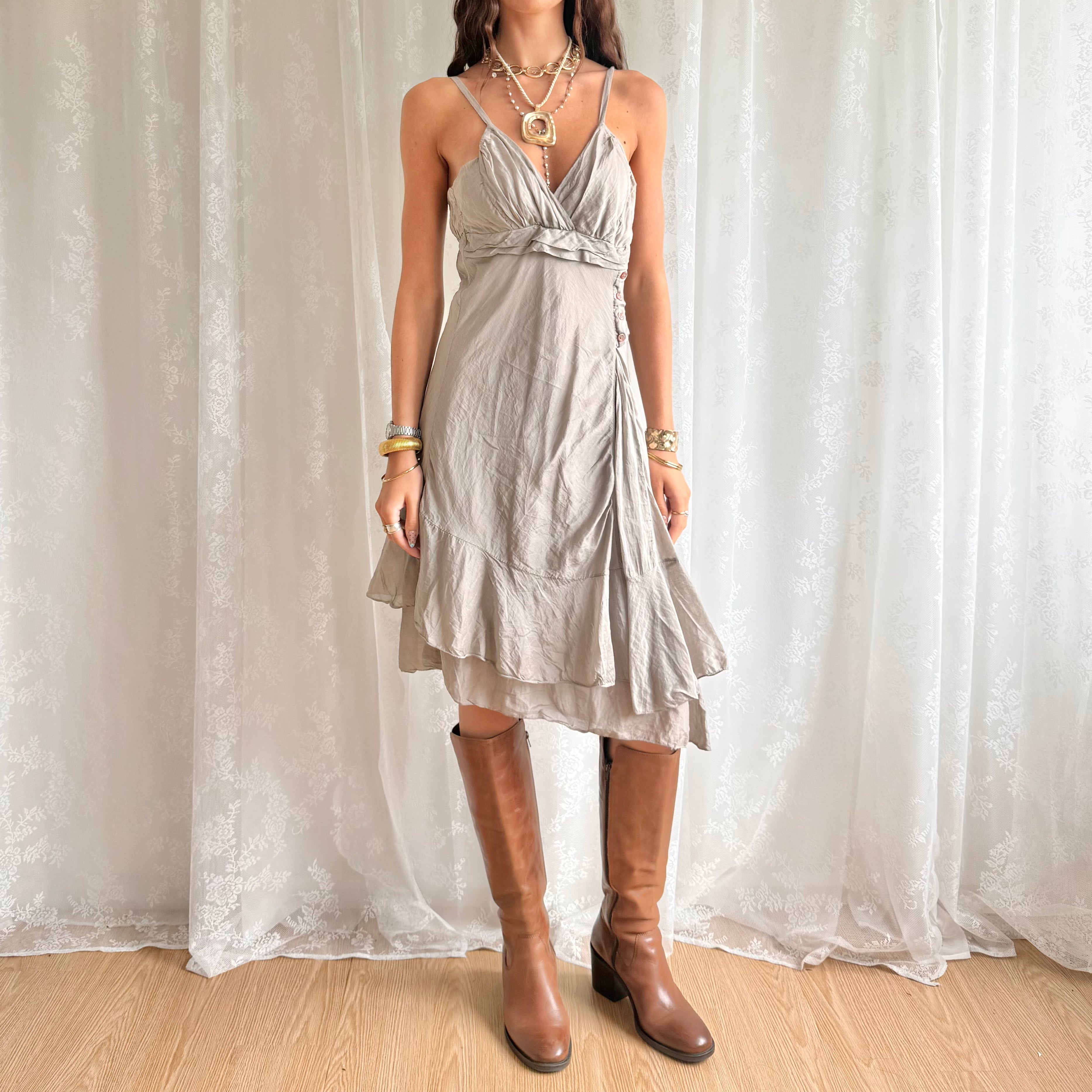 Cotton & Silk Midi Dress - Size L