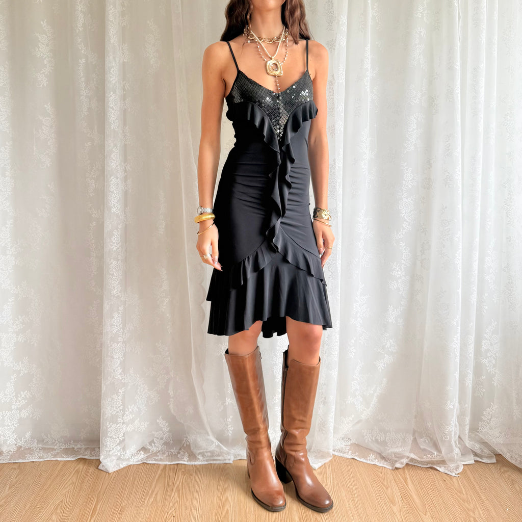 Sequin Ruffle Midi Dress - Size M
