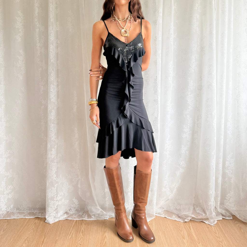 Sequin Ruffle Midi Dress - Size M