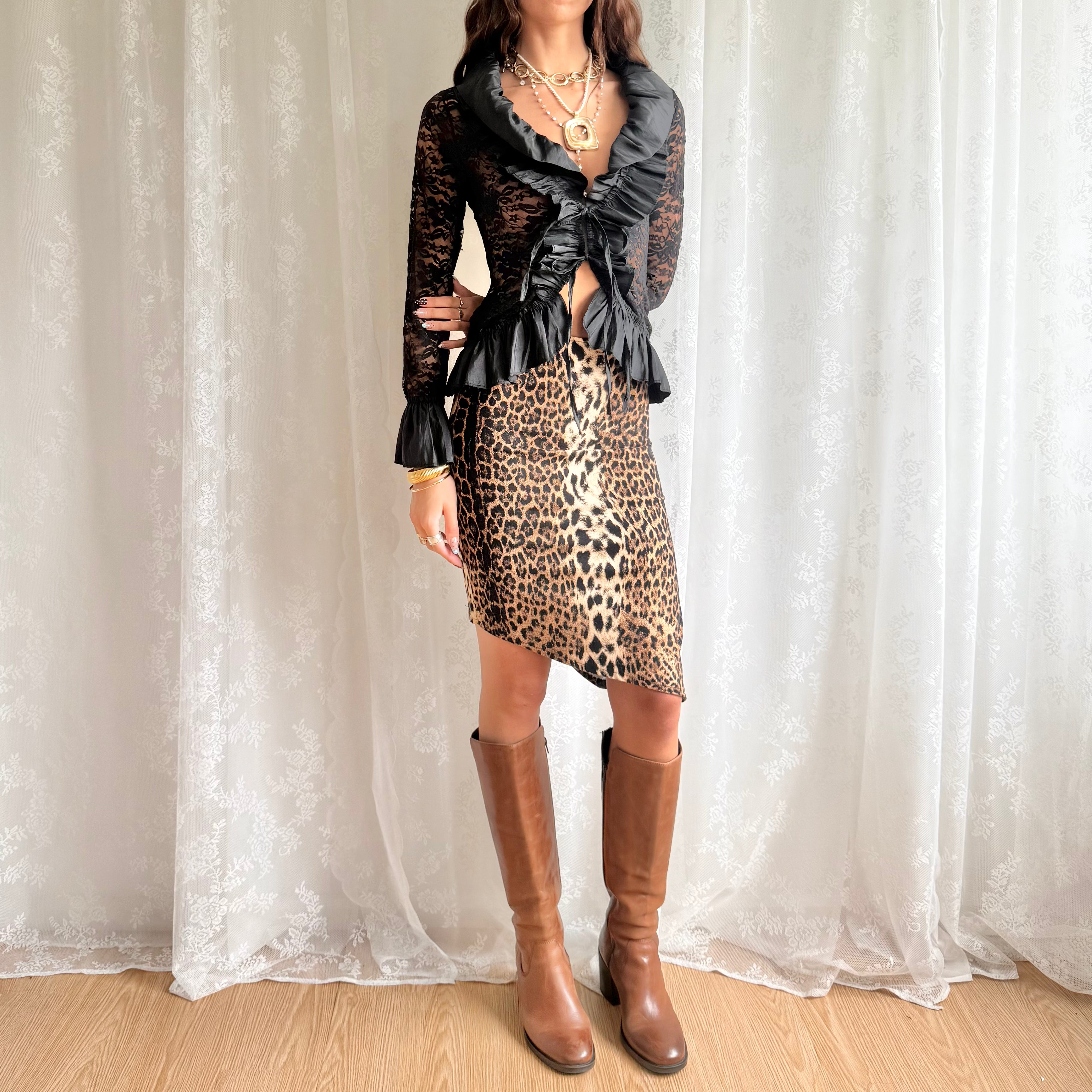 Leopard Asymmetric Midi Skirt - Size XS