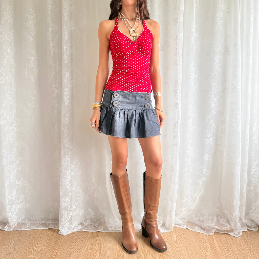 Denim Pleated Mini Skirt - Size M