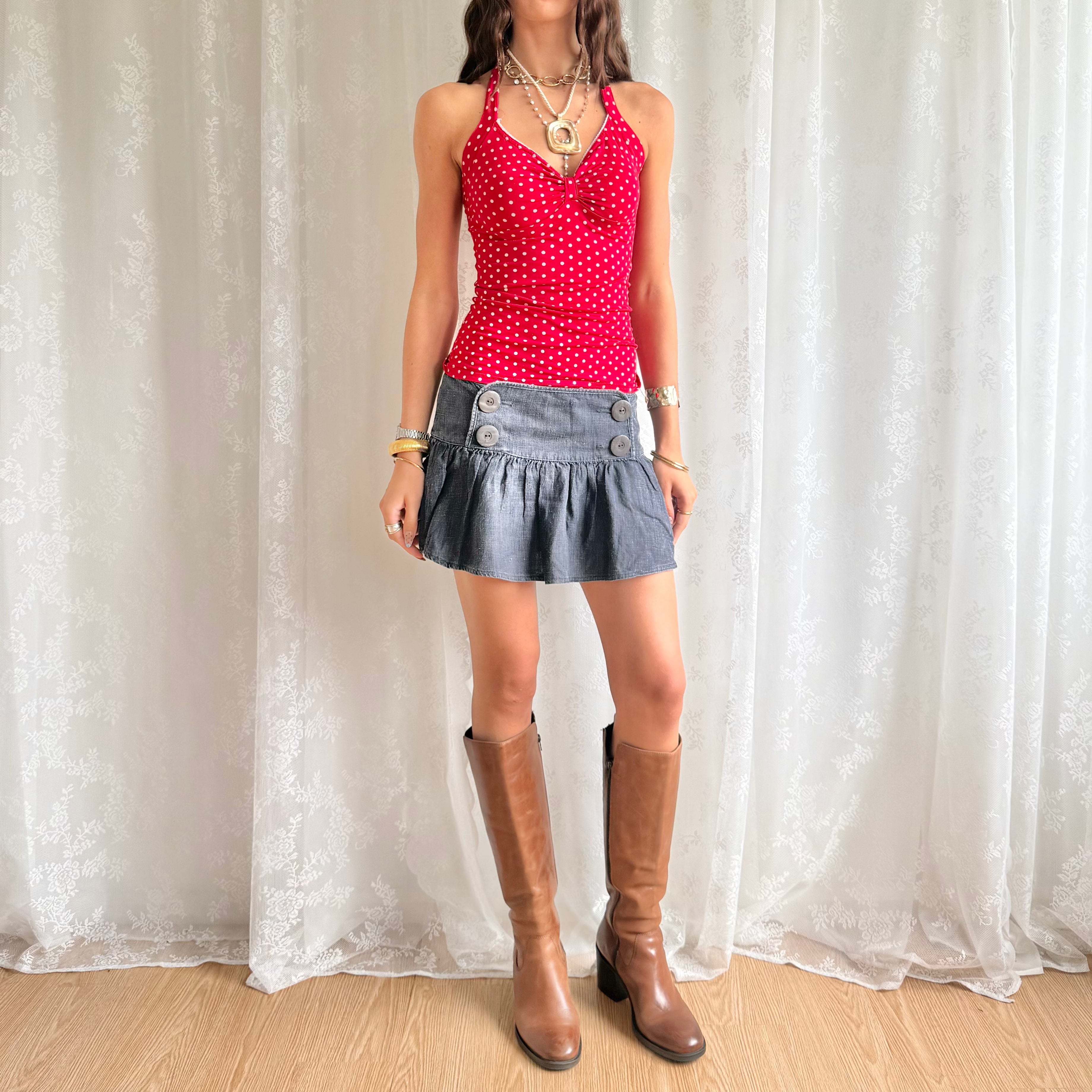Denim Pleated Mini Skirt - Size M