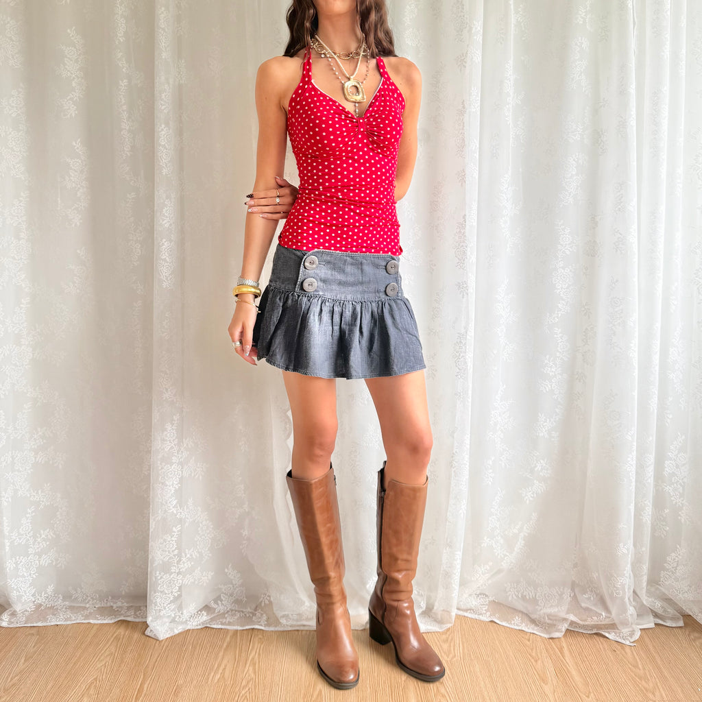 Denim Pleated Mini Skirt - Size M