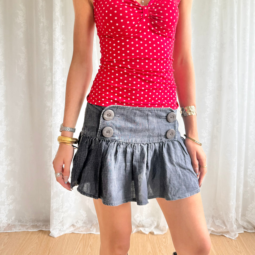 Denim Pleated Mini Skirt - Size M