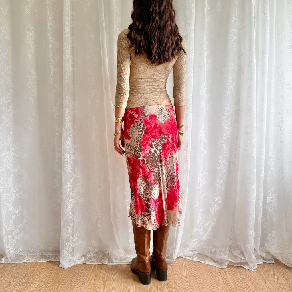 Leopard Floral Midi Skirt - Size M