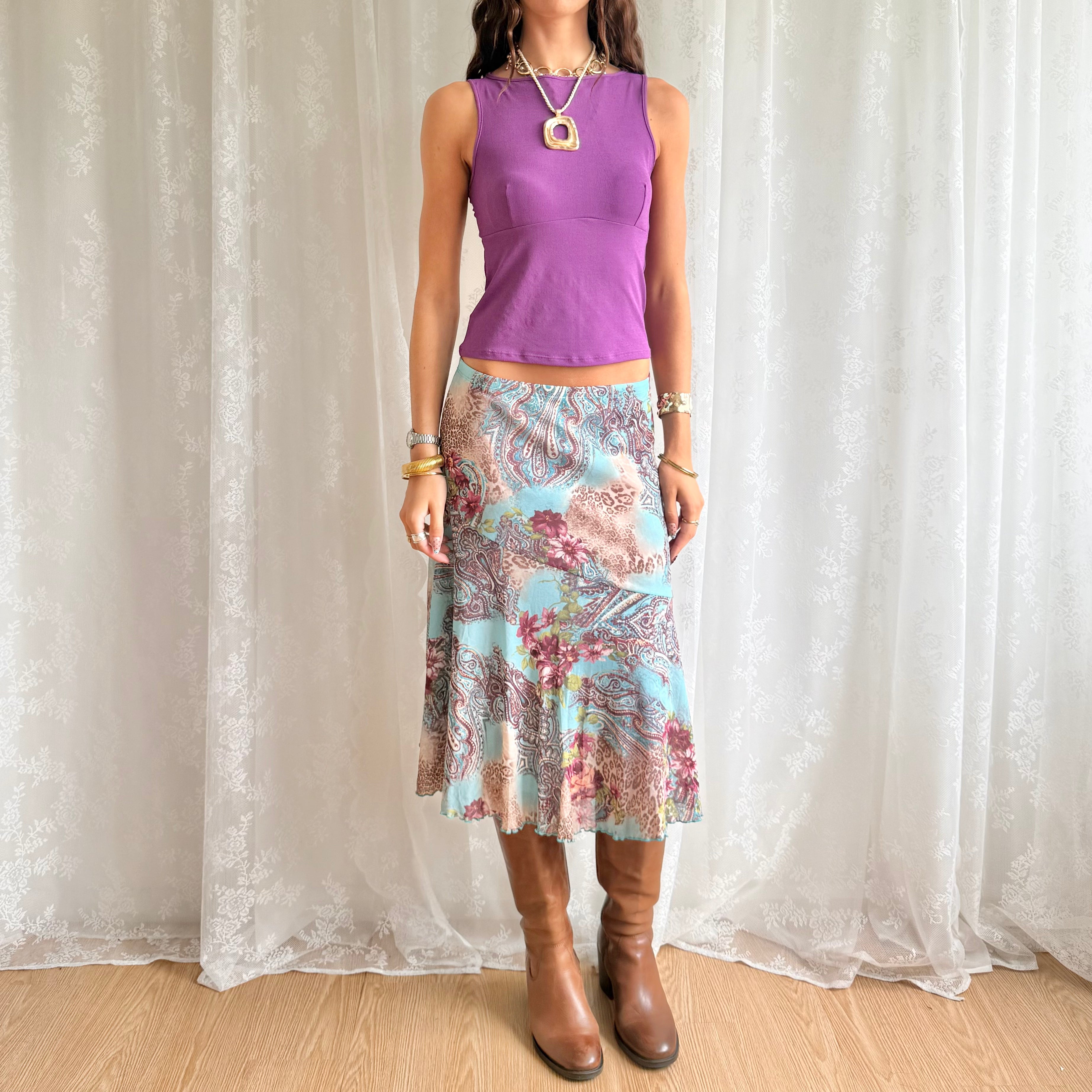 Leopard Paisley Midi Skirt - Size M