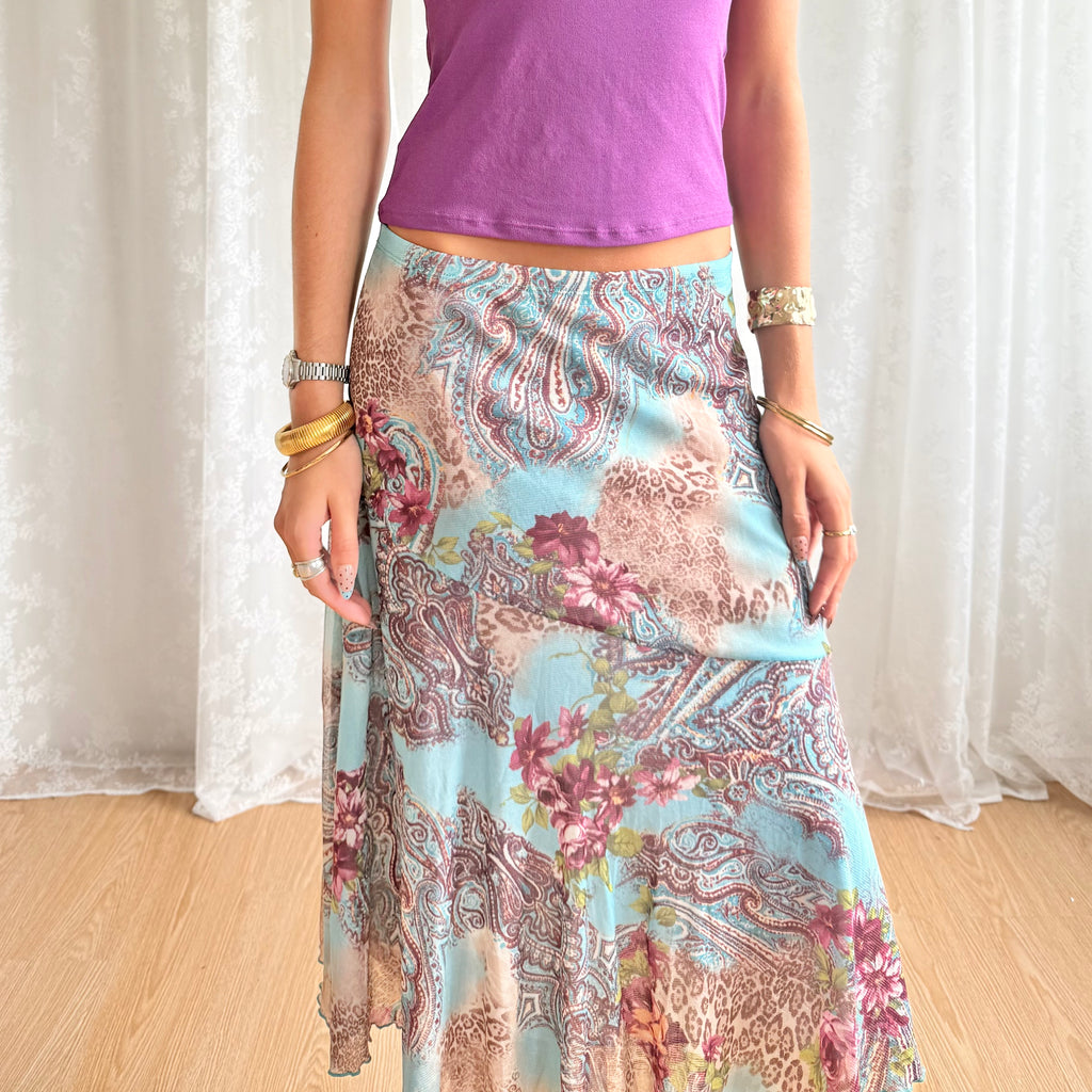 Leopard Paisley Midi Skirt - Size M