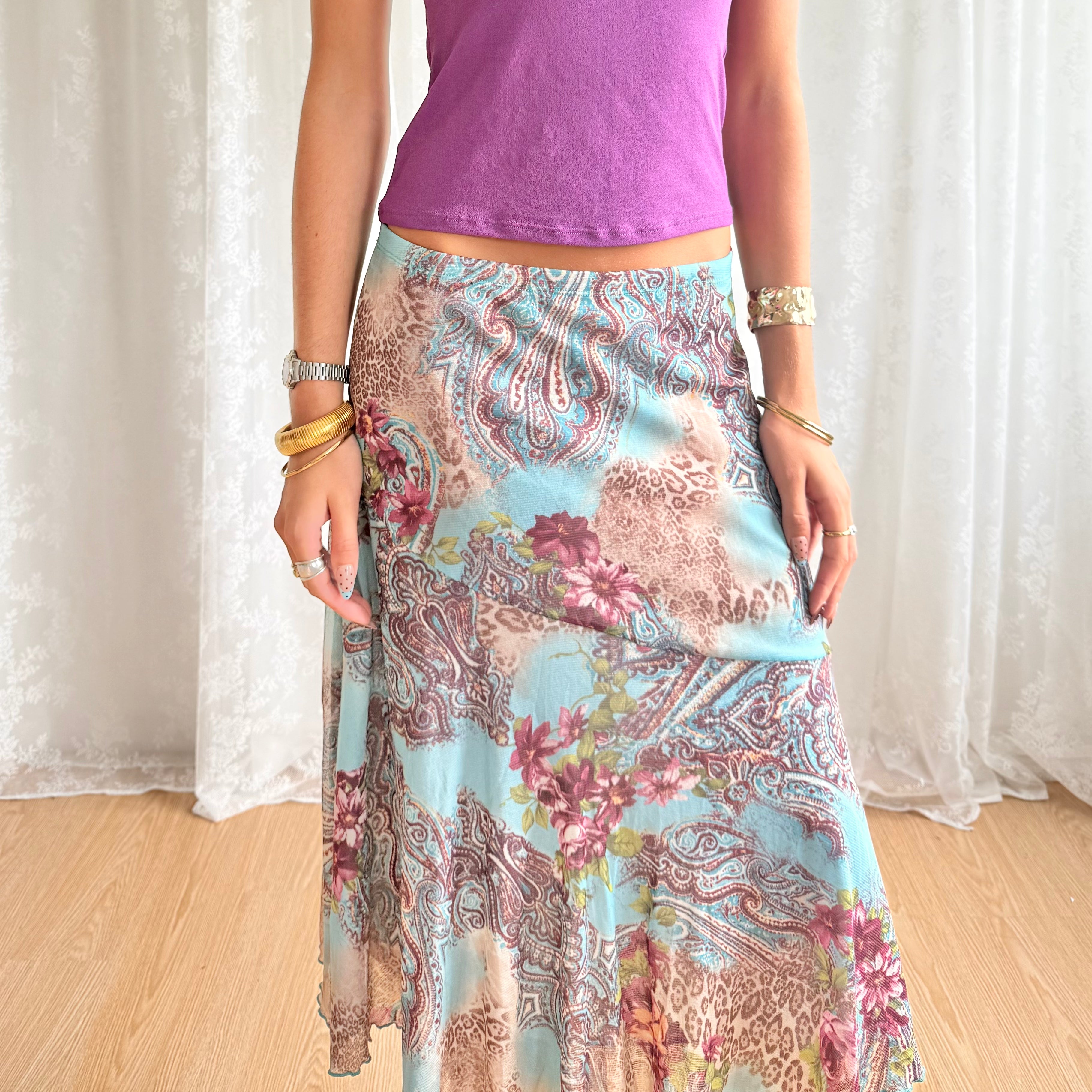 Leopard Paisley Midi Skirt - Size M