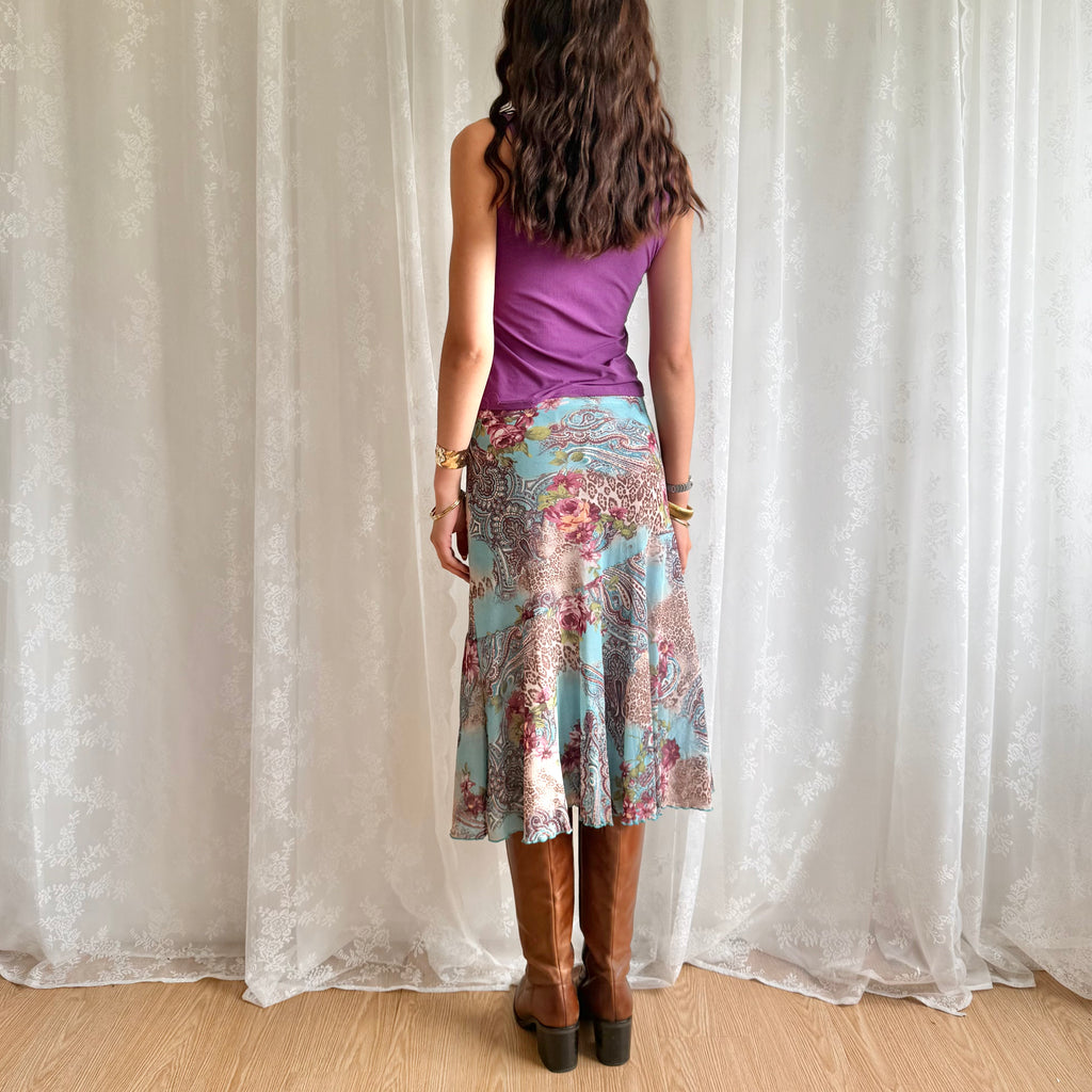 Leopard Paisley Midi Skirt - Size M