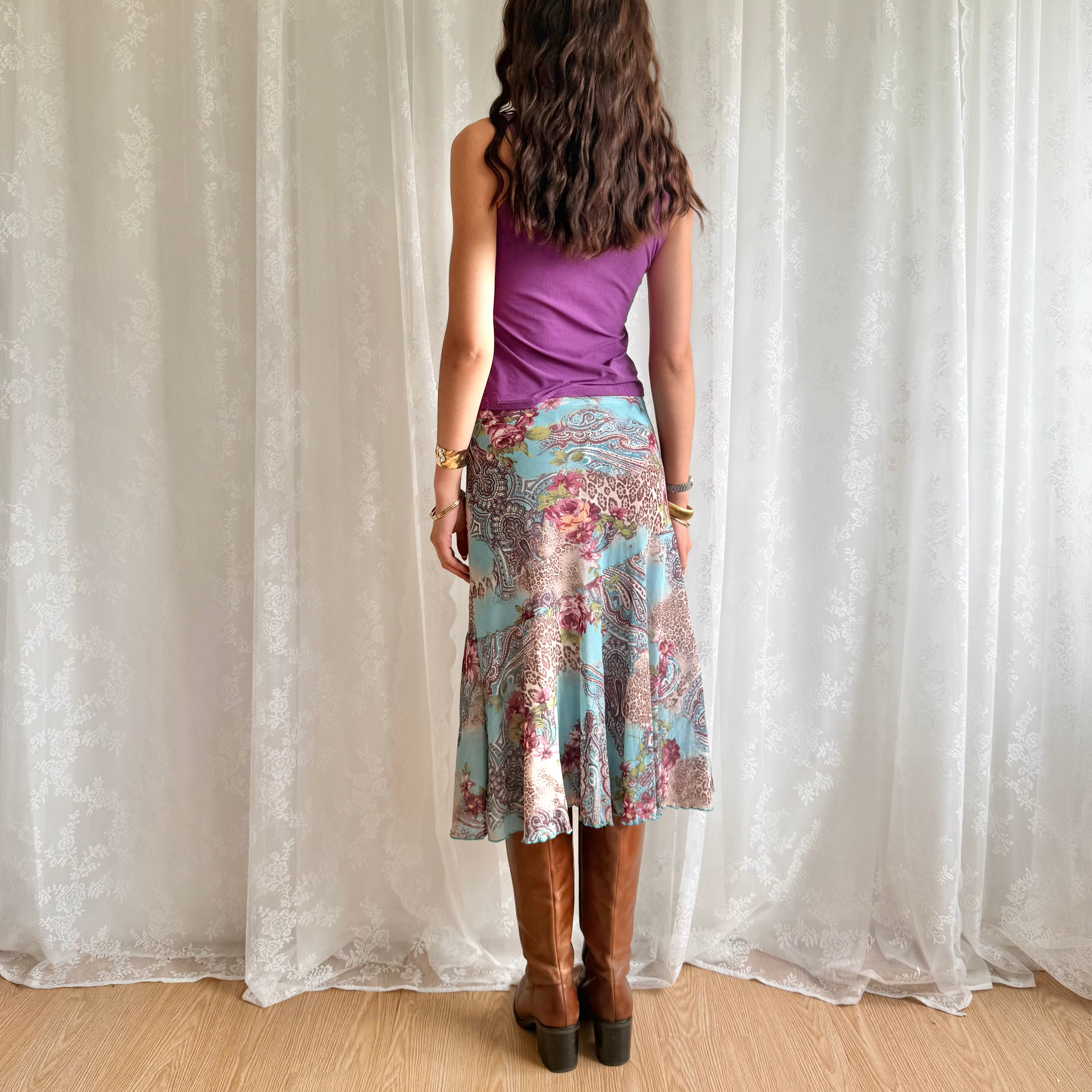 Leopard Paisley Midi Skirt - Size M