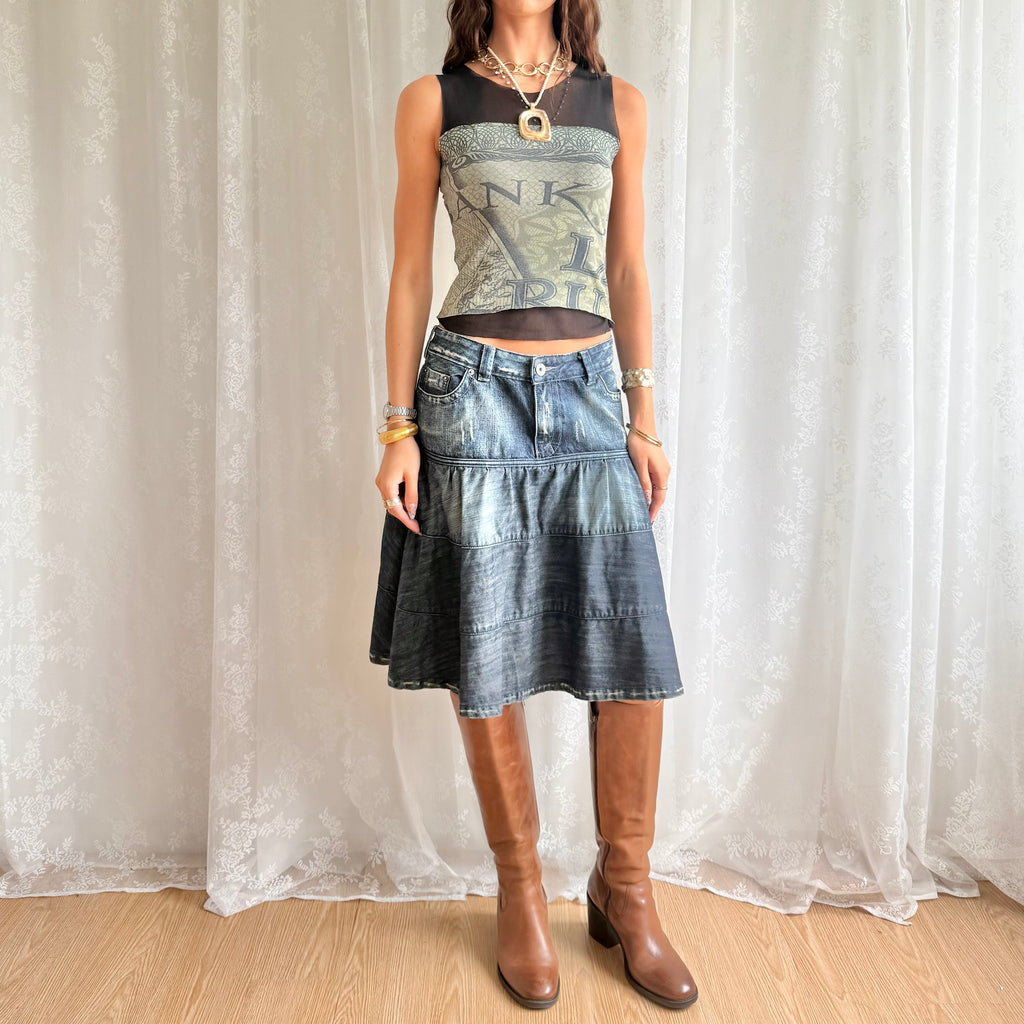 Denim Midi Skirt - Size L