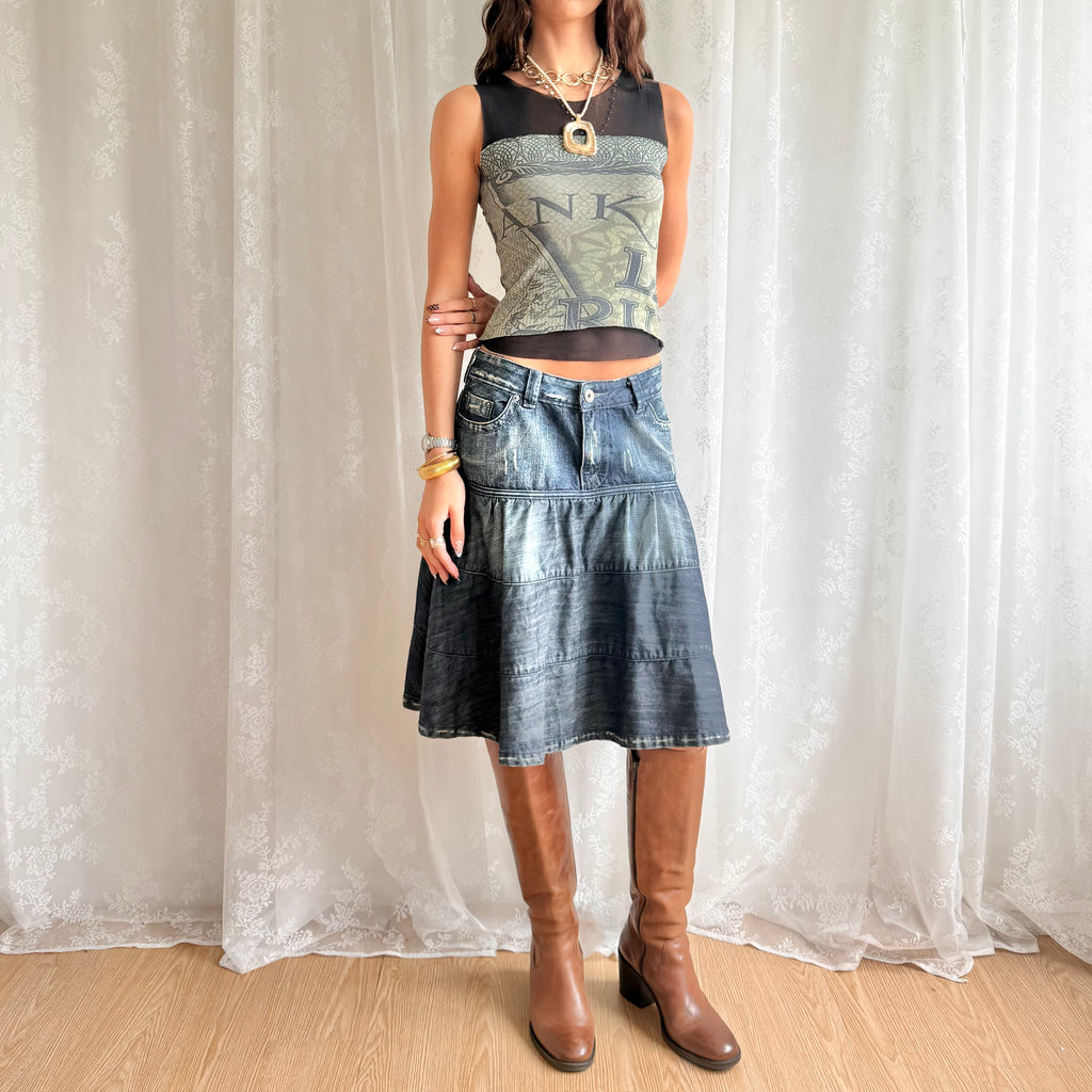 Denim Midi Skirt - Size L