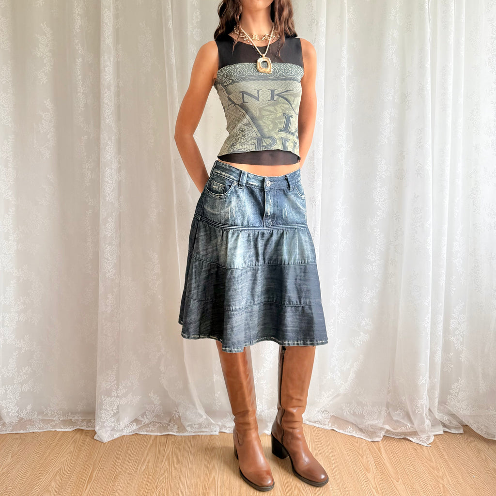 Denim Midi Skirt - Size L