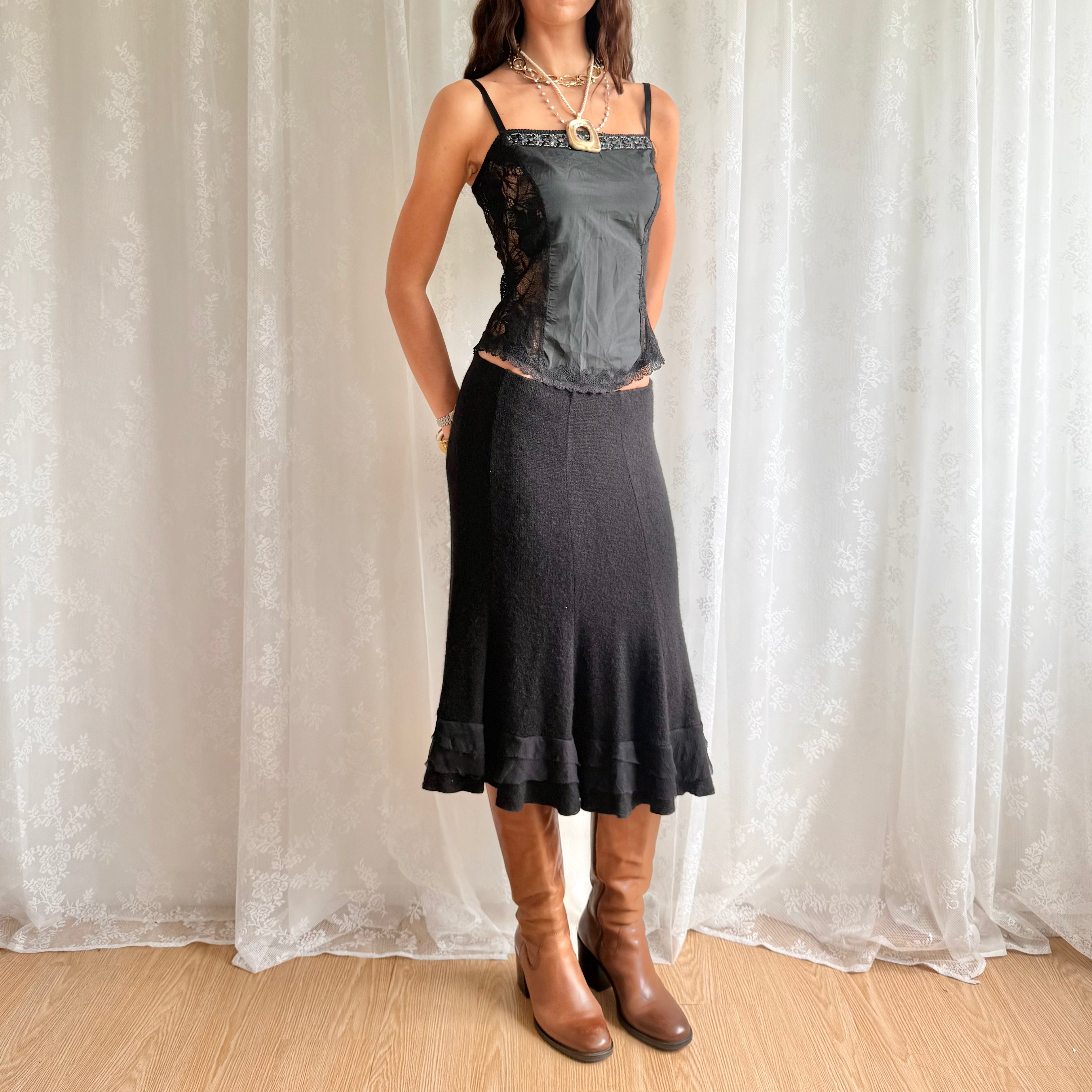 Mohair Silk Knit Midi Skirt - Size M