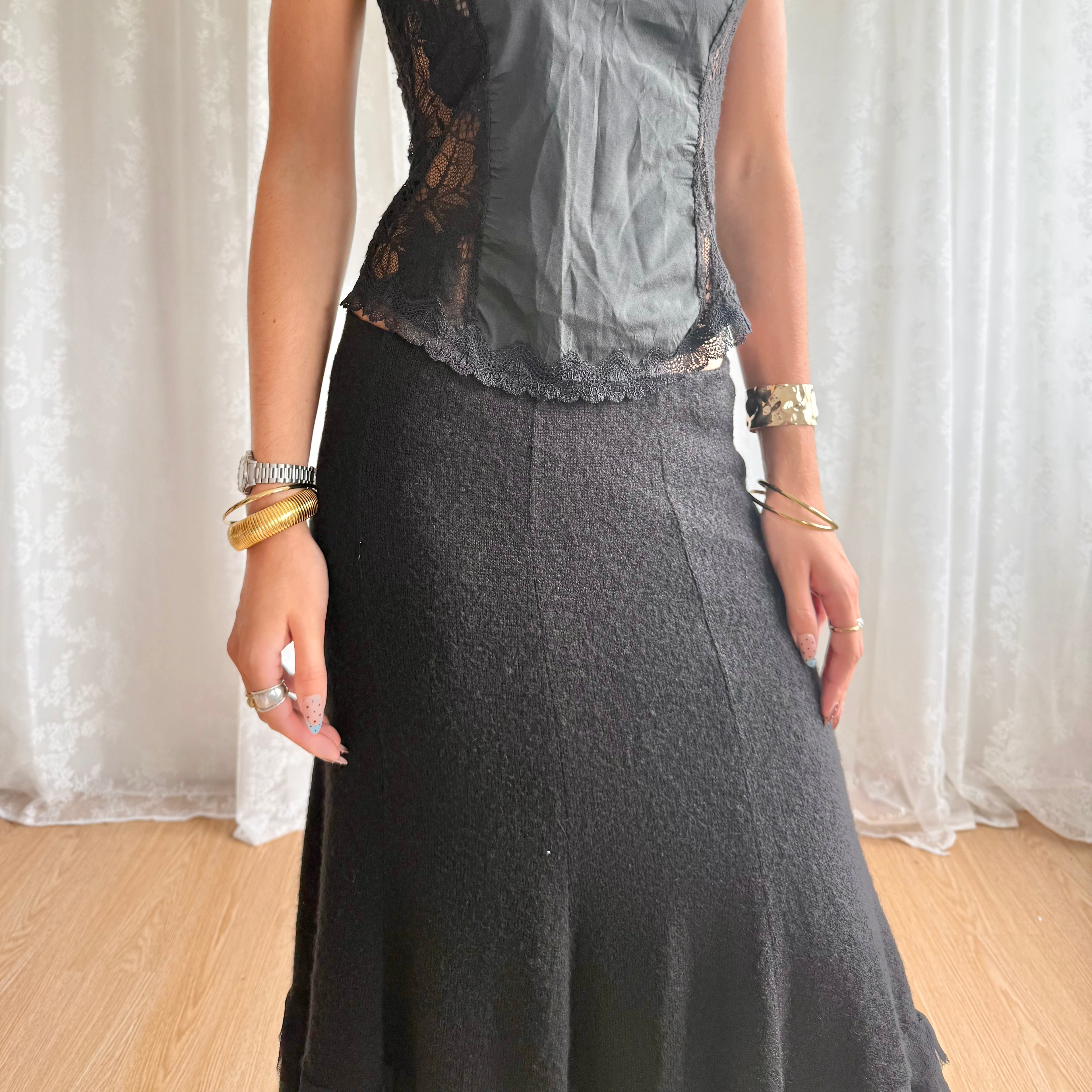 Mohair Silk Knit Midi Skirt - Size M