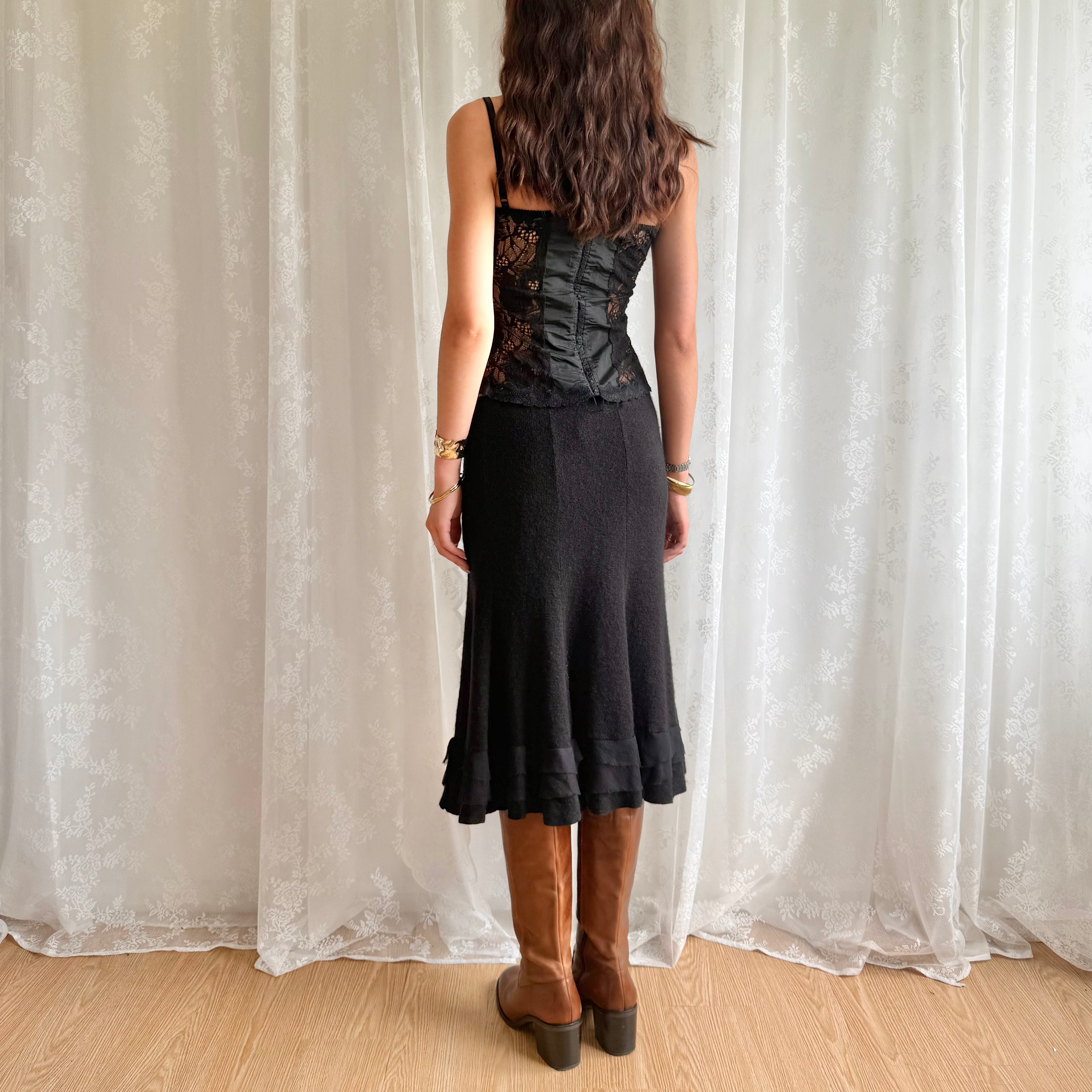 Mohair Silk Knit Midi Skirt - Size M
